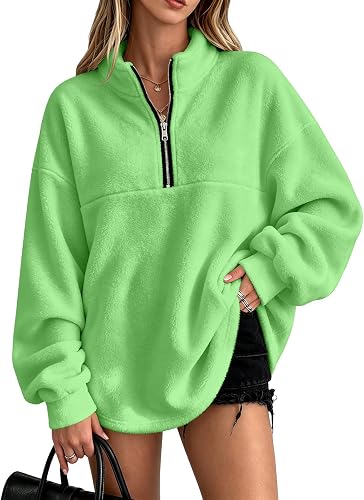 Quarter Zip Pullover Women Oversized Flannel Sweatshirt Fash