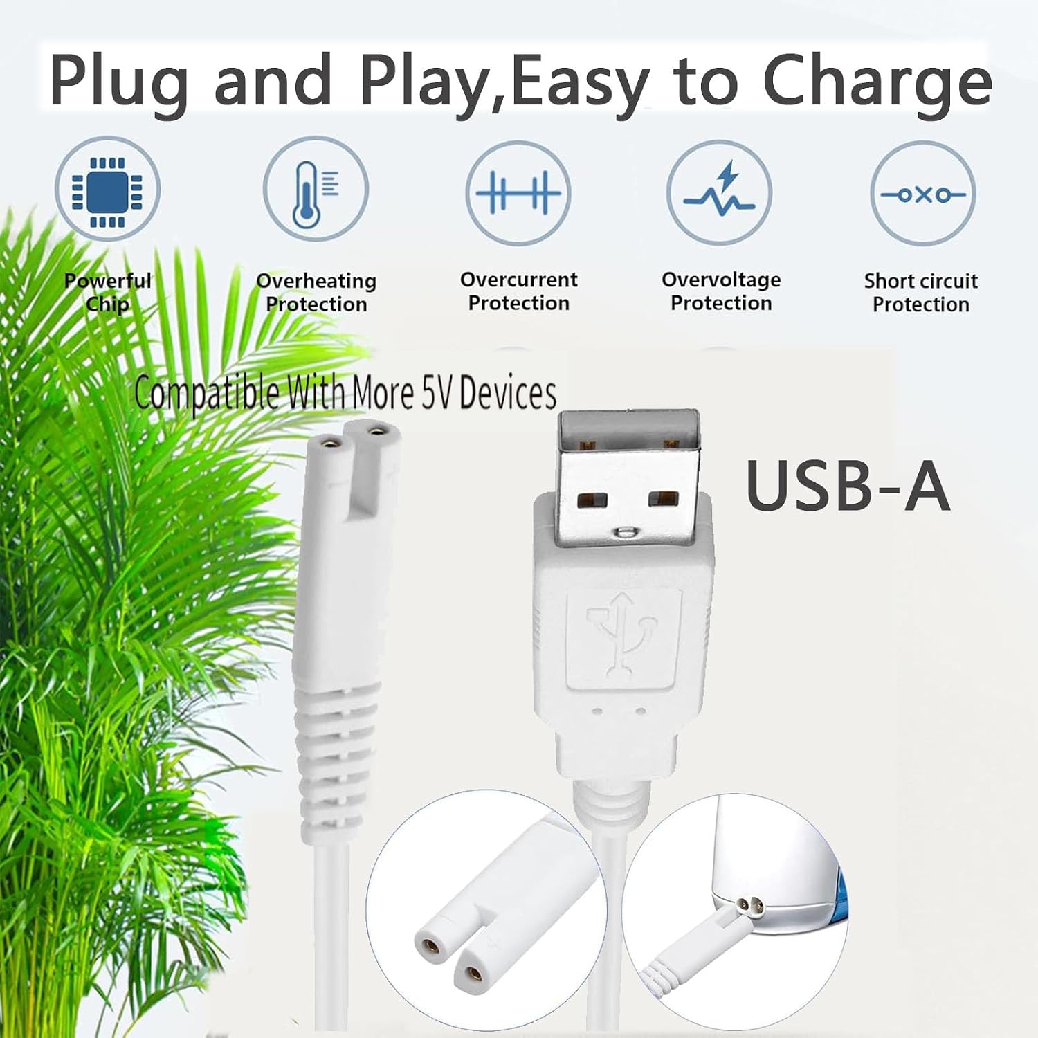 Water-Pik Charger Cord Replacement for Toothbrush Water Flosser WP462 WP462W WP450 WP468 WP360 WP360W WP360C WP400 WP440 WP440C WF13 WP100 Series 3V USB Portable Charging Cable White