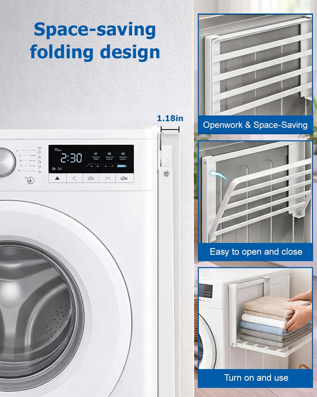 Magnetic Laundry Shelf for Washing Machine, Organize Laundry Essentials with Ease, Easy Install, Durable, 24-inch Adjustable Magnetic Storage Rack, White