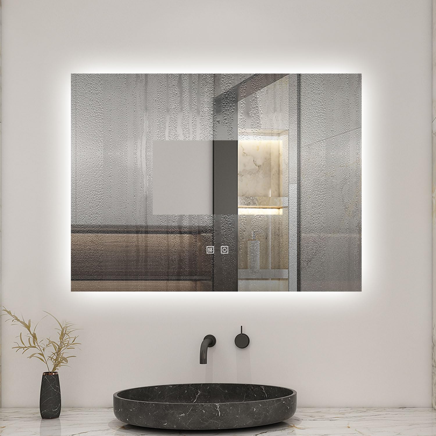 AICA Miroir Salle de Bain rectangulaire 70 x 50cm, 3 Couleurs + dimmable + Anti-buée + mémoire, Miroir Lumineux LED