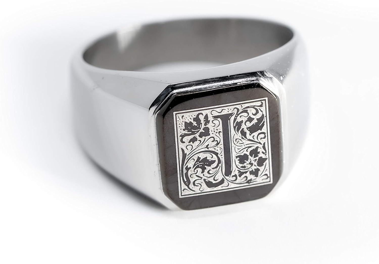 Jewelry | Stainless Steel Letter Alphabet Initial Ring | Square Flat Top Ring for Men & Women | Stainless Steel Jewelry, (Black, Gold, Silver), Size 7-16 image 2