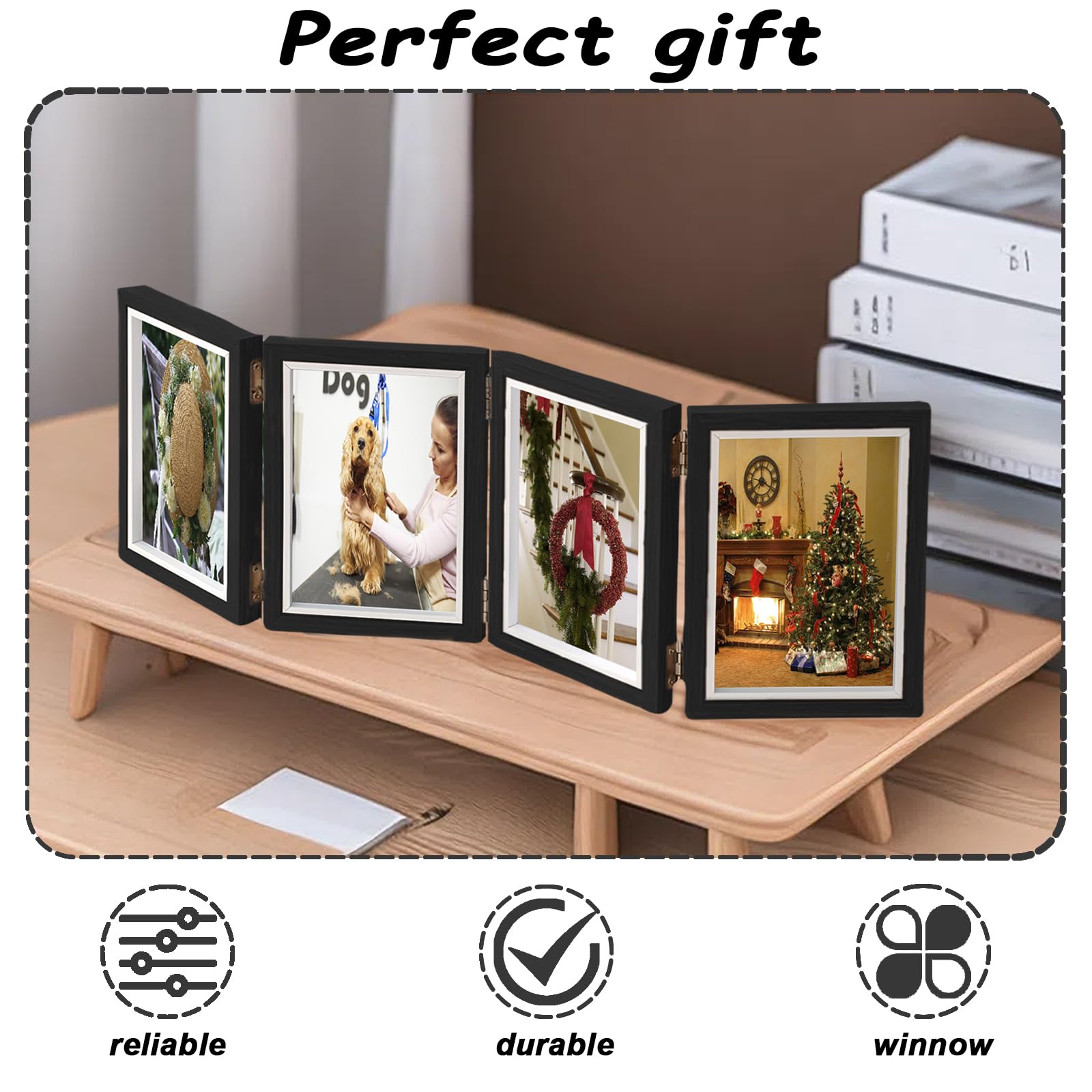 Wackadoo Fotolijst collage hout voor 4 foto's 10x15 cm van FSC® houten fotolijst met glasplaat fotolijst groot familie meerdere foto's
