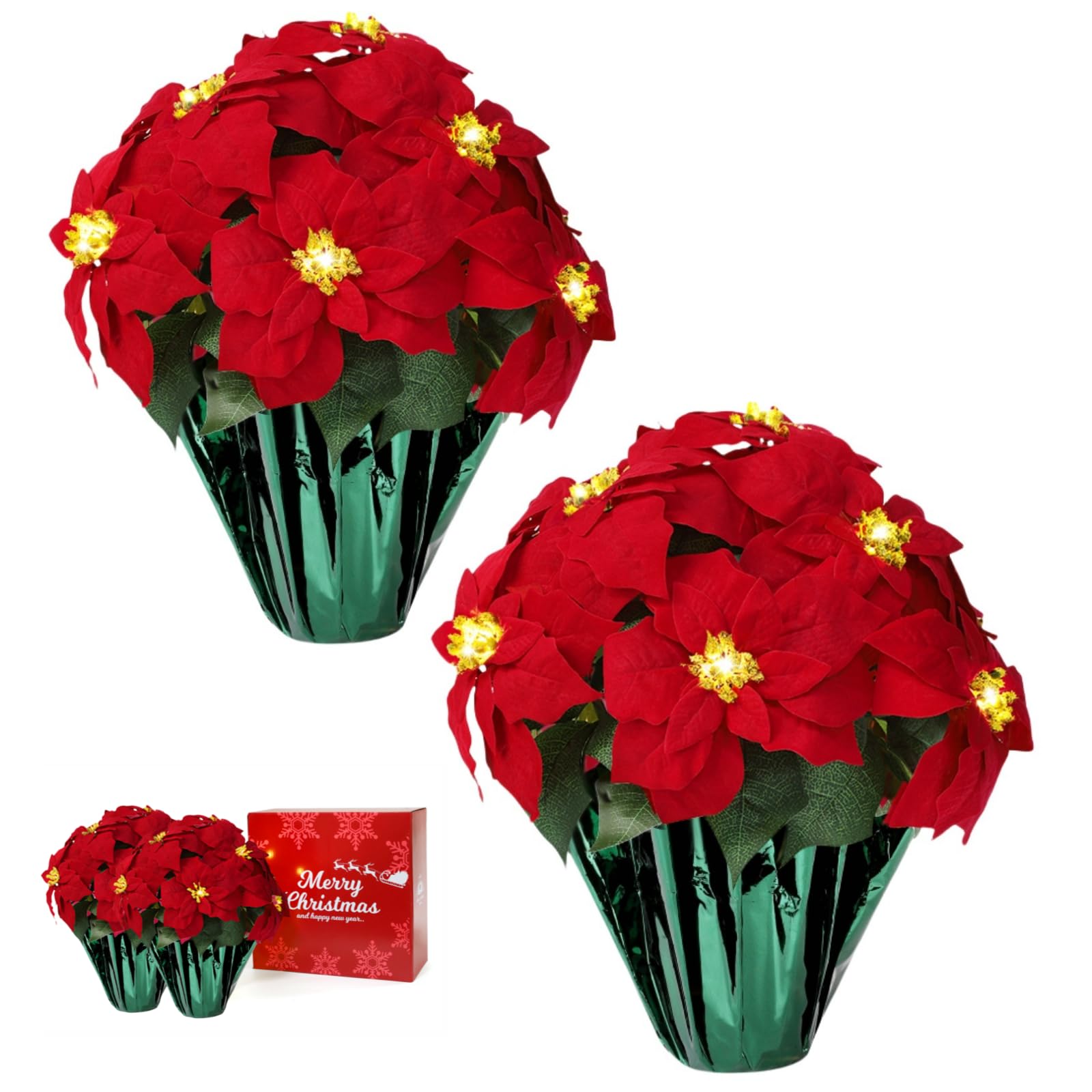 Poinsettia artificiel fini les feuilles qui tombent pot LED Noël