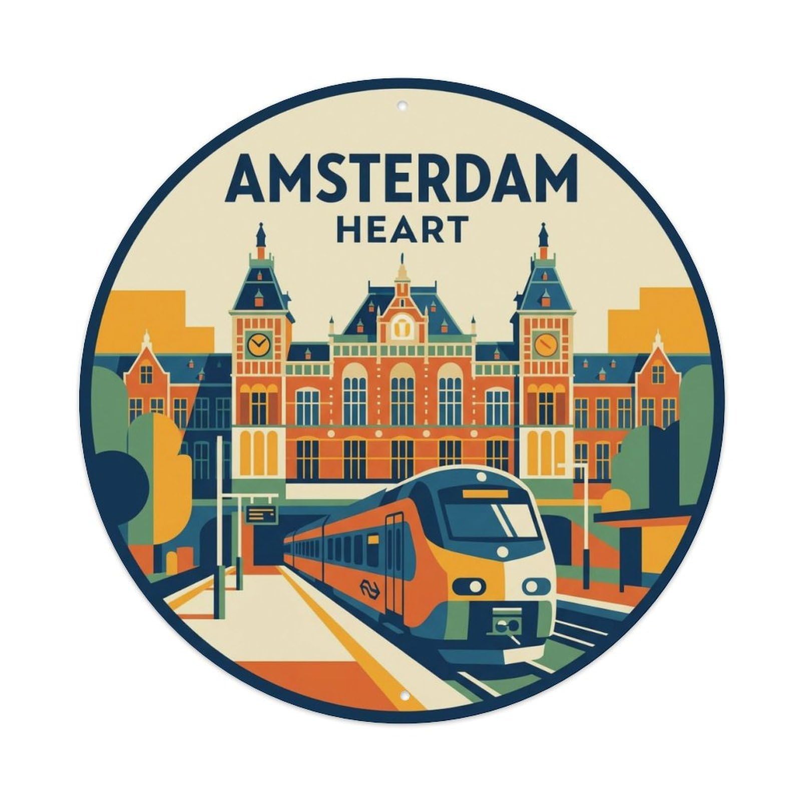 Vintage Travel Amsterdam Netherlands Reveal Metal Tin Sign