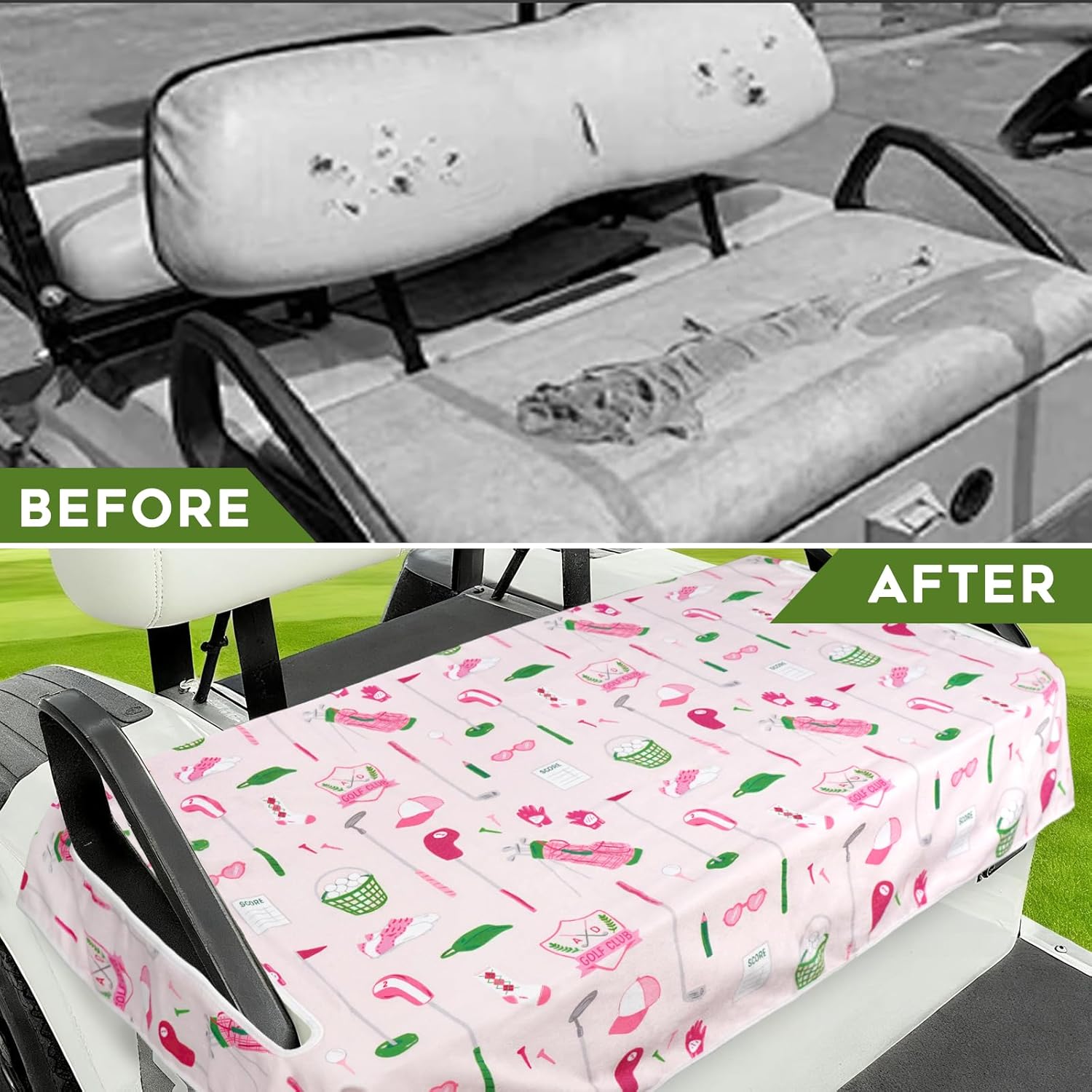 Golf Cart Seat Covers Club Car Golf Cart Accessories for Men Women Golf Carts Seat Towel Blanket 2-Seat Golf Cart Decorations