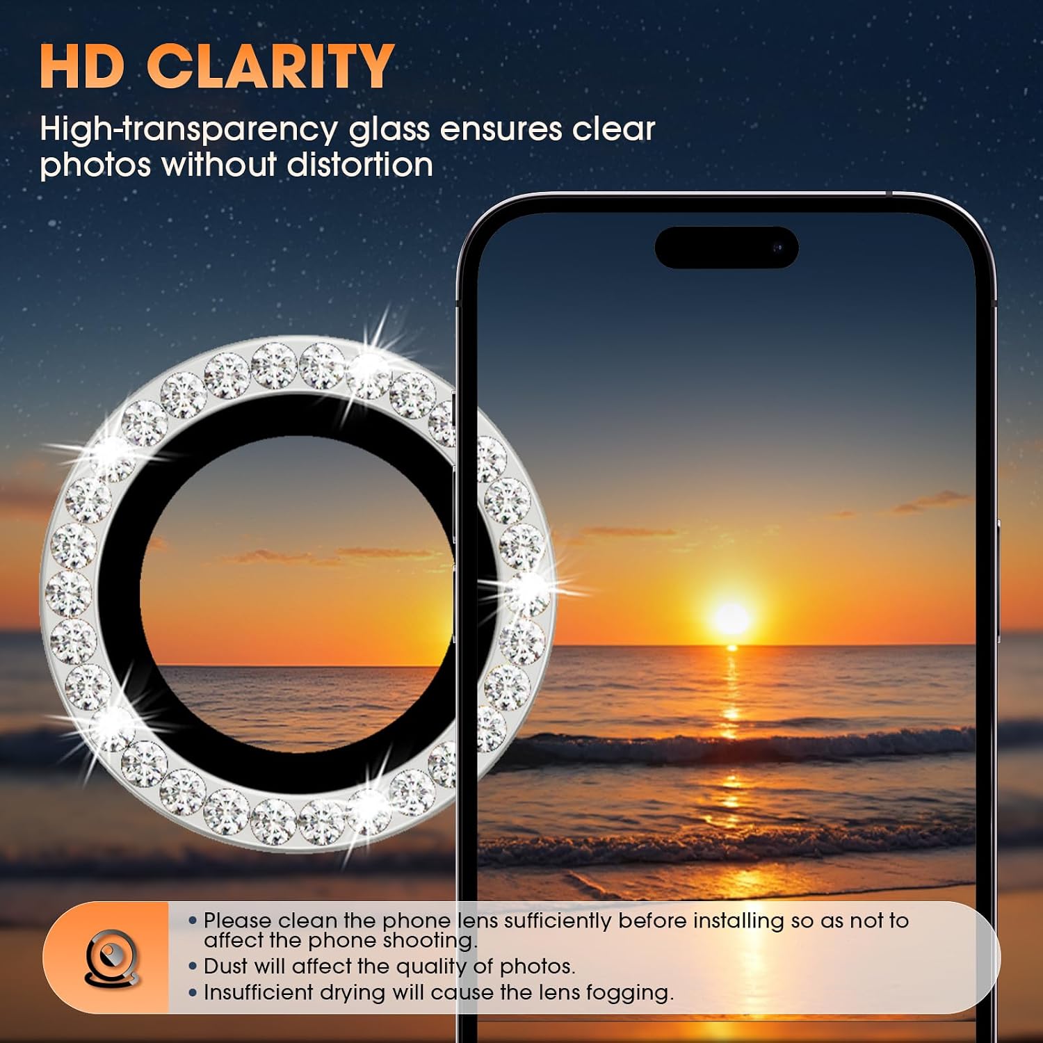 iPhone 16 Pro/16 Pro Max Camera Lens Protector Bling Diamond, Silver image 3