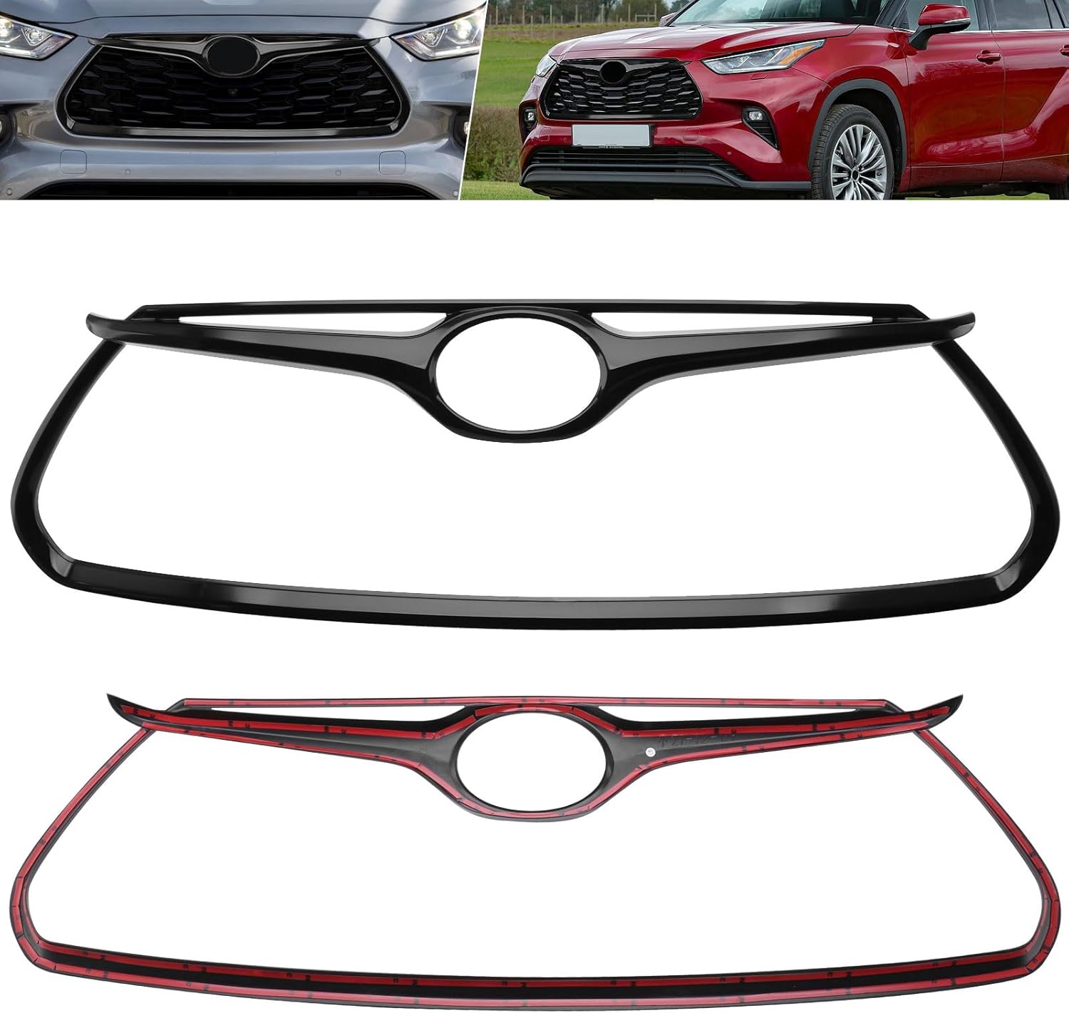 Front Grill Grille Trim Molding Fit for Highlander 2020 2021 2022 2023, Glossy Black
