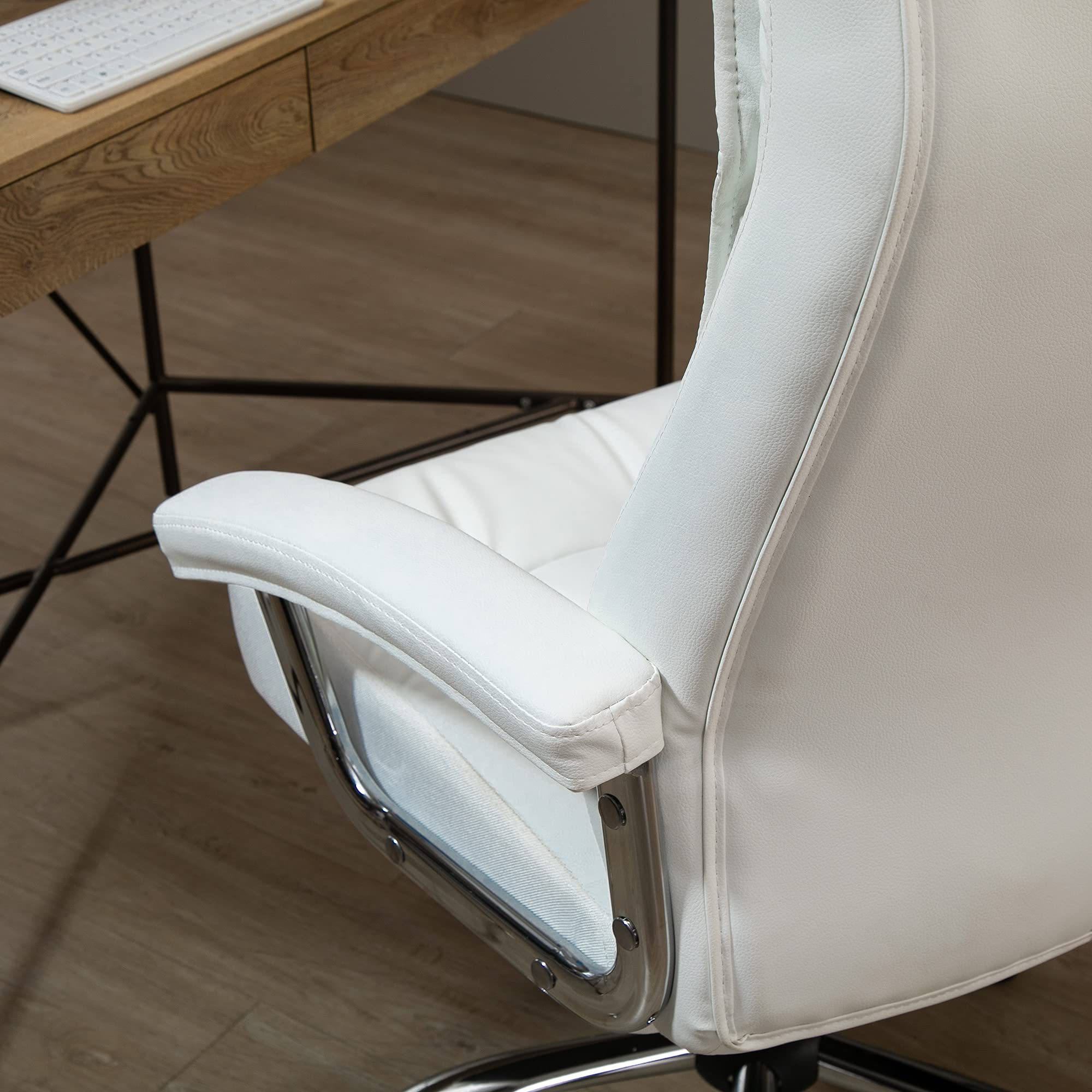 biurowe Vinsetto fotel biurowy krzesło do gier fotel obrotowy ergonomiczne z funkcją kołysania regulacja wysokości wzór w romby nowoczesne eleganckie luksusowe skóra PU metal pianka kolor biały