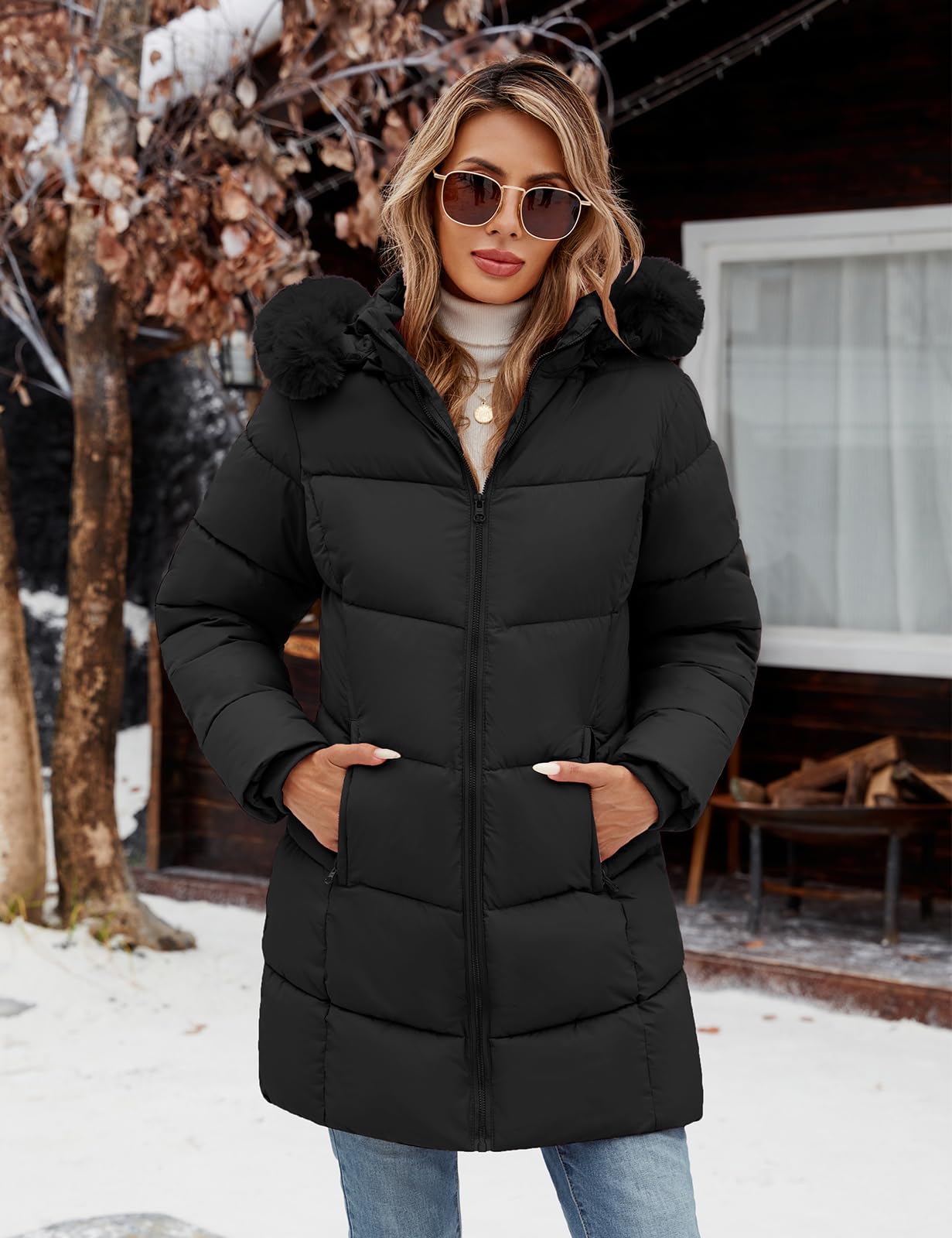 Vancavoo Giubbotto Donna Invernale Cappotto con Cappuccio Lungo Piumino Imbottita in Caldo Giacca Parka Giacche Casual Outdoor Cappotti
