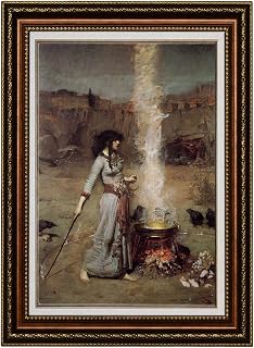 ELITEART-The Magic Circle by John William Waterhouse Oil Painting Reproduction Giclee Wall Art Canvas Prints-Framed Size:30"x22"