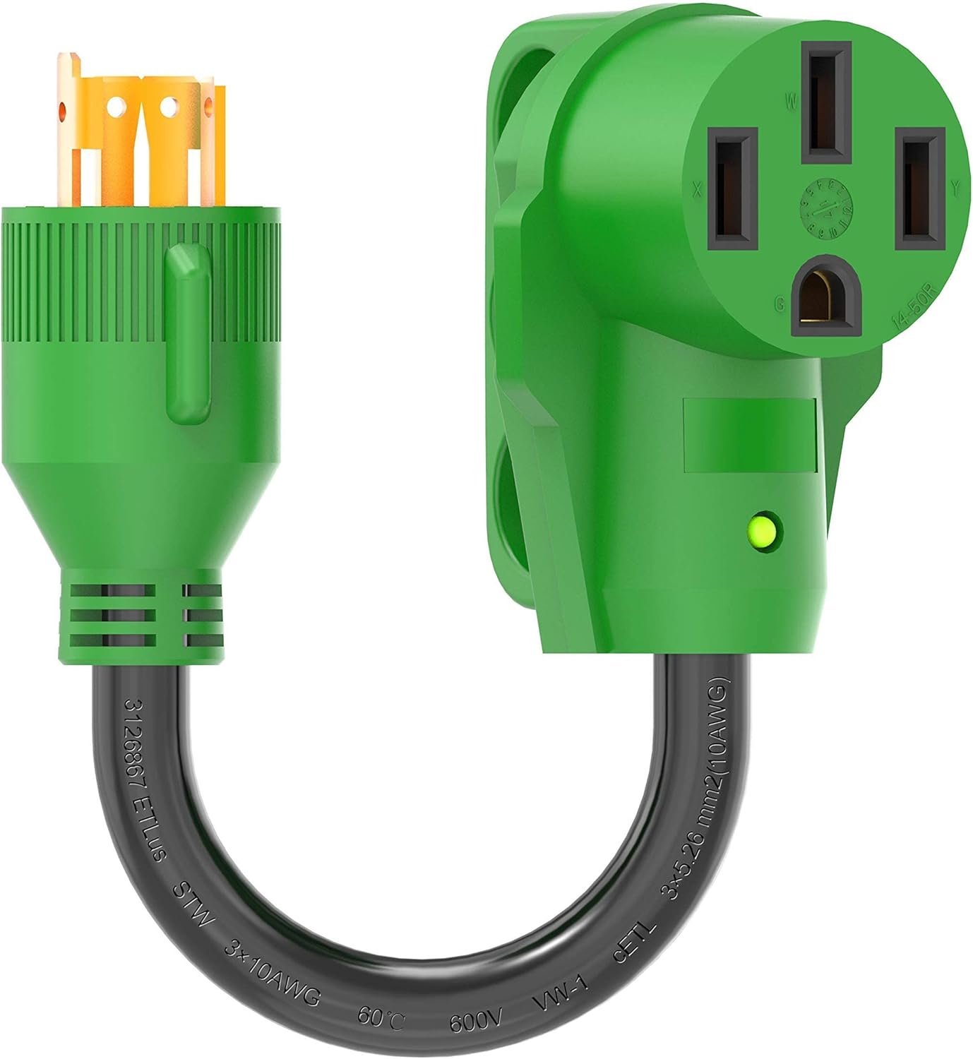 RVGUARD Bundle RV 50 Amp 25 Feet Power Extension Cord with L14-30P to 14-50R Generator Adapter Cord, LED Power Indicator, Green