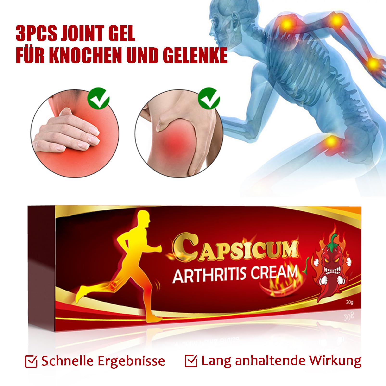 Capsaicin - Crema articolare con pepe di Caienna, 3 pezzi, peperoncino, crema riscaldante per la schiena, le ginocchia, il collo, la cura naturale delle articolazioni, il nourishment, lenitivo per