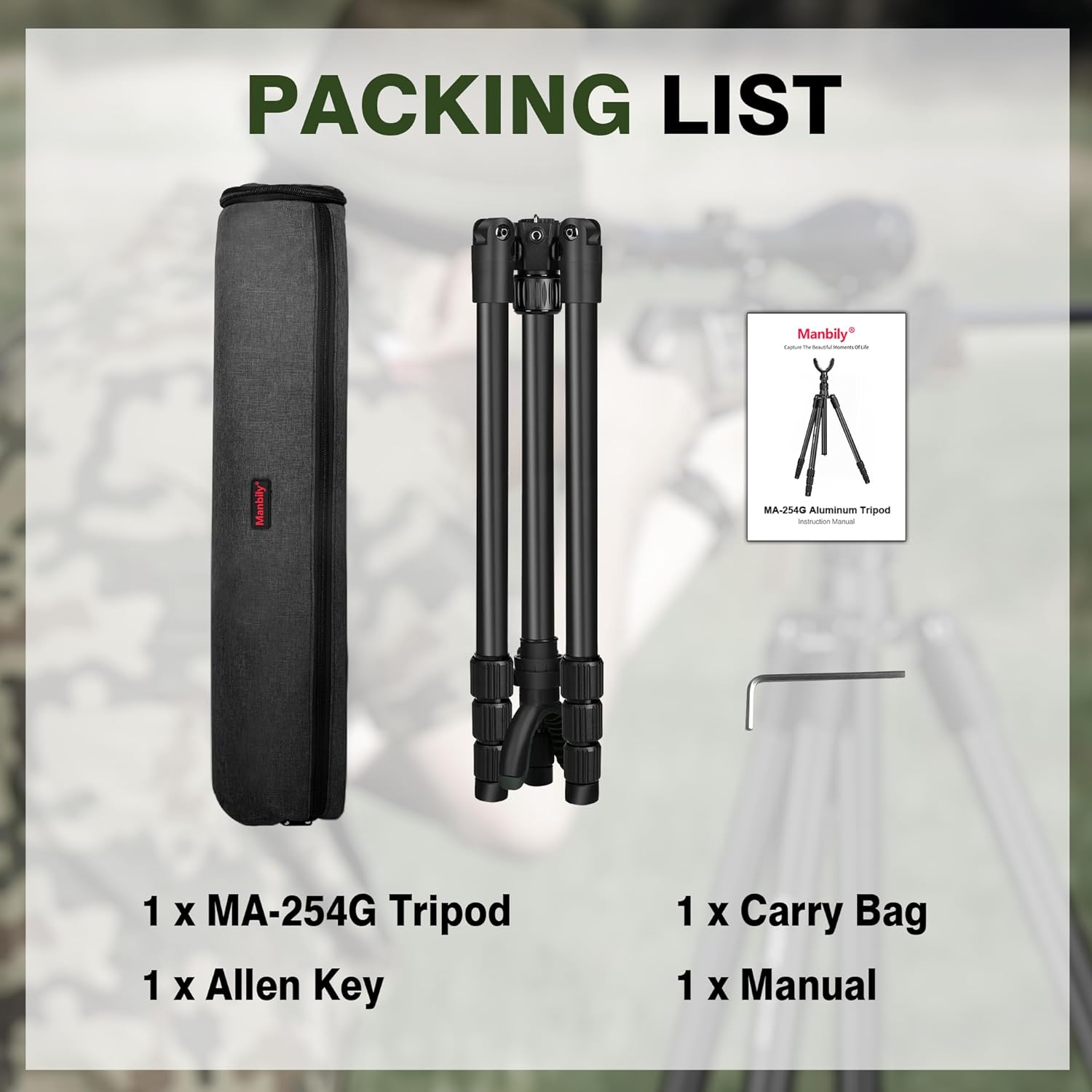 Manbily Hunting Tripod, Aluminum Shooting Tripod with U Yoke Head Rest (MA-254G)