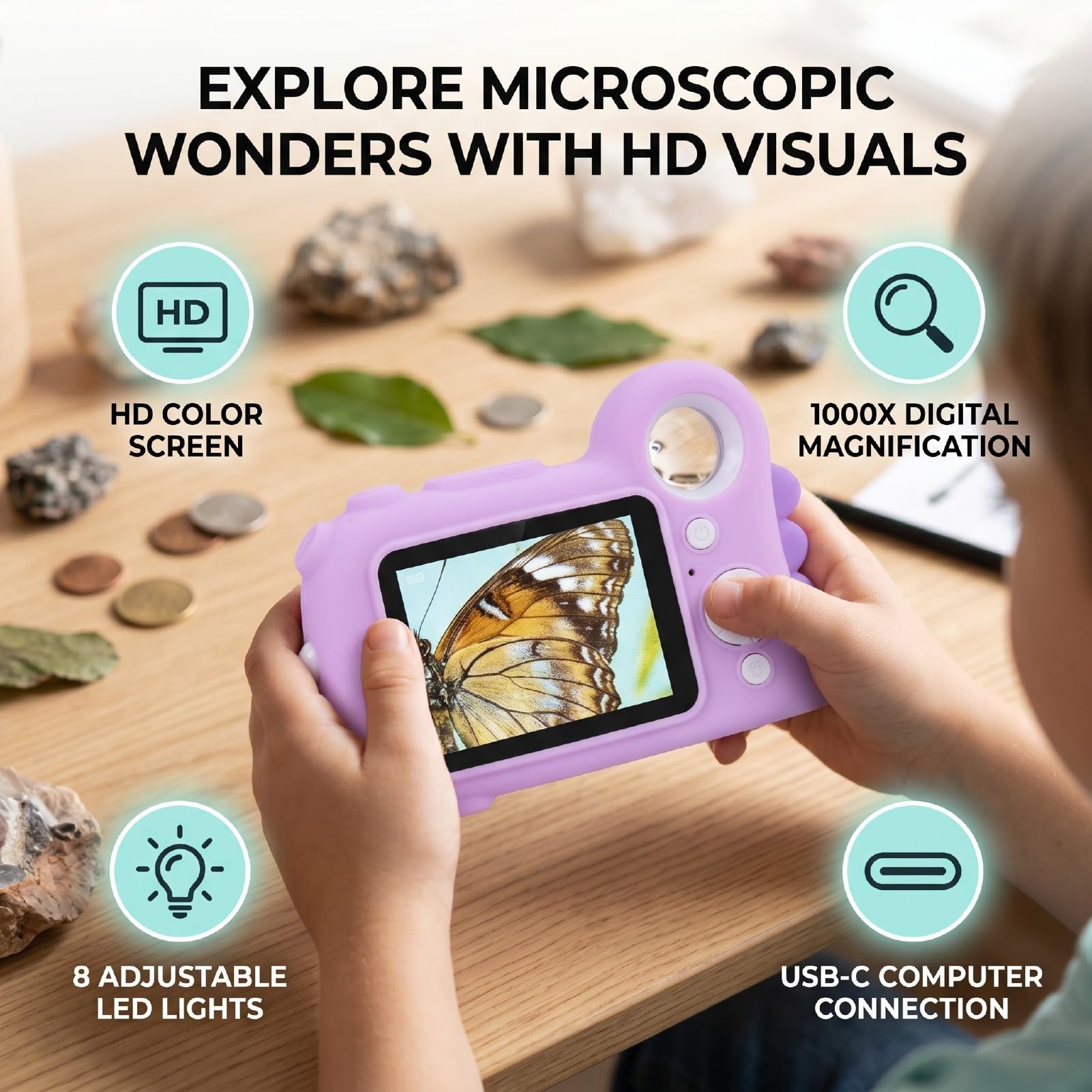 Bediffer Microscopio para Niños 1000X con Pantalla de 2 Pulgadas