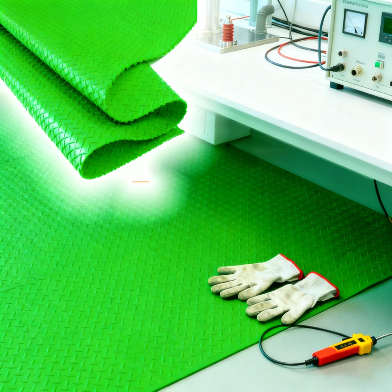 Generisch Isoliermatte, Hochspannungs-Isoliermatte aus Gummi – 10 kV, rutschfeste Elektroschlagmatte für Umspannwerke, 5 mm Dicke, Flexible dielektrische Sicherheitsmatte (Grün, 11,5 m x 1 m)
