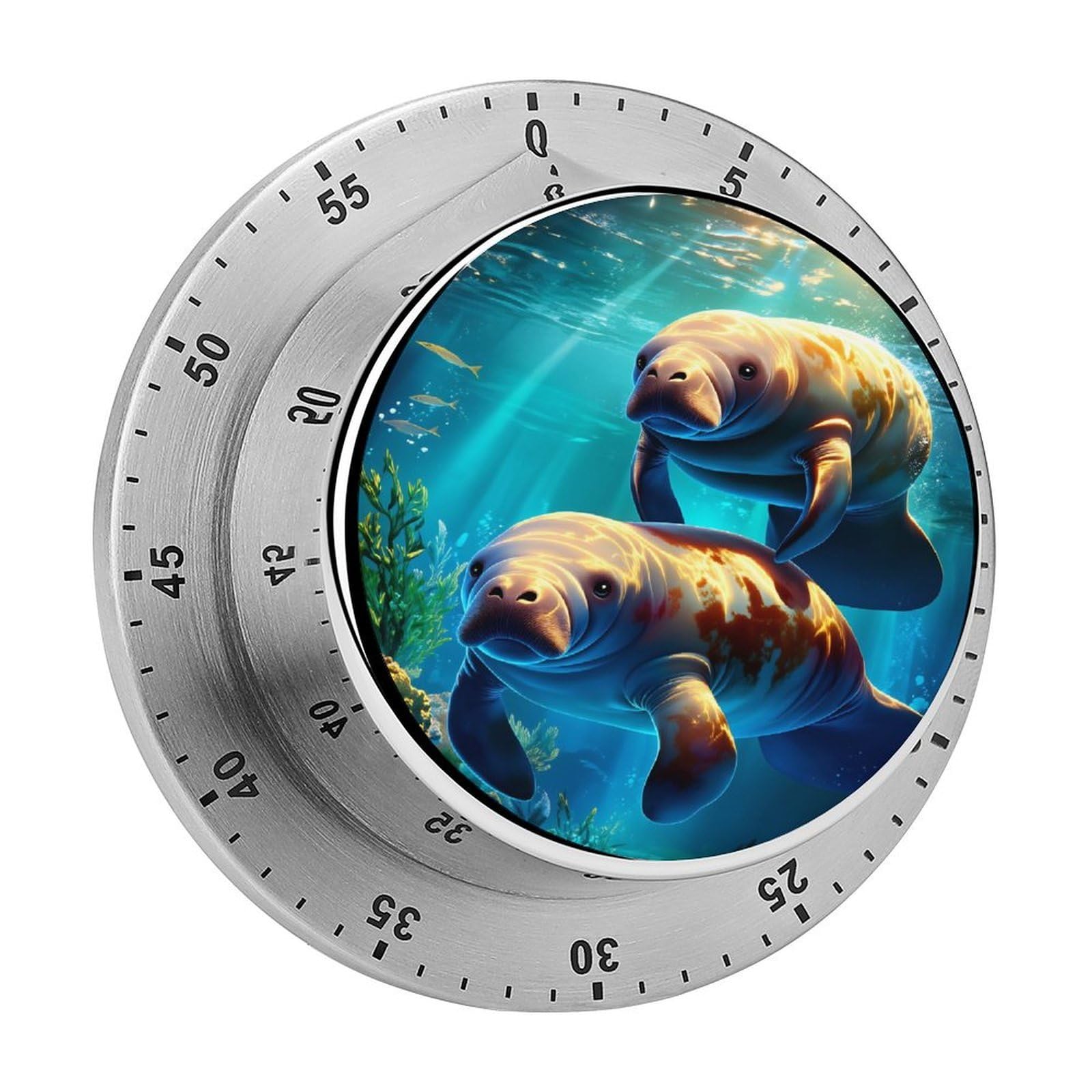 Manatee Family Underwater Ocean 60 Minute Wind Up Timer,Visual Mechanical Magnetic Timer with Loud Alarm for Kitchen