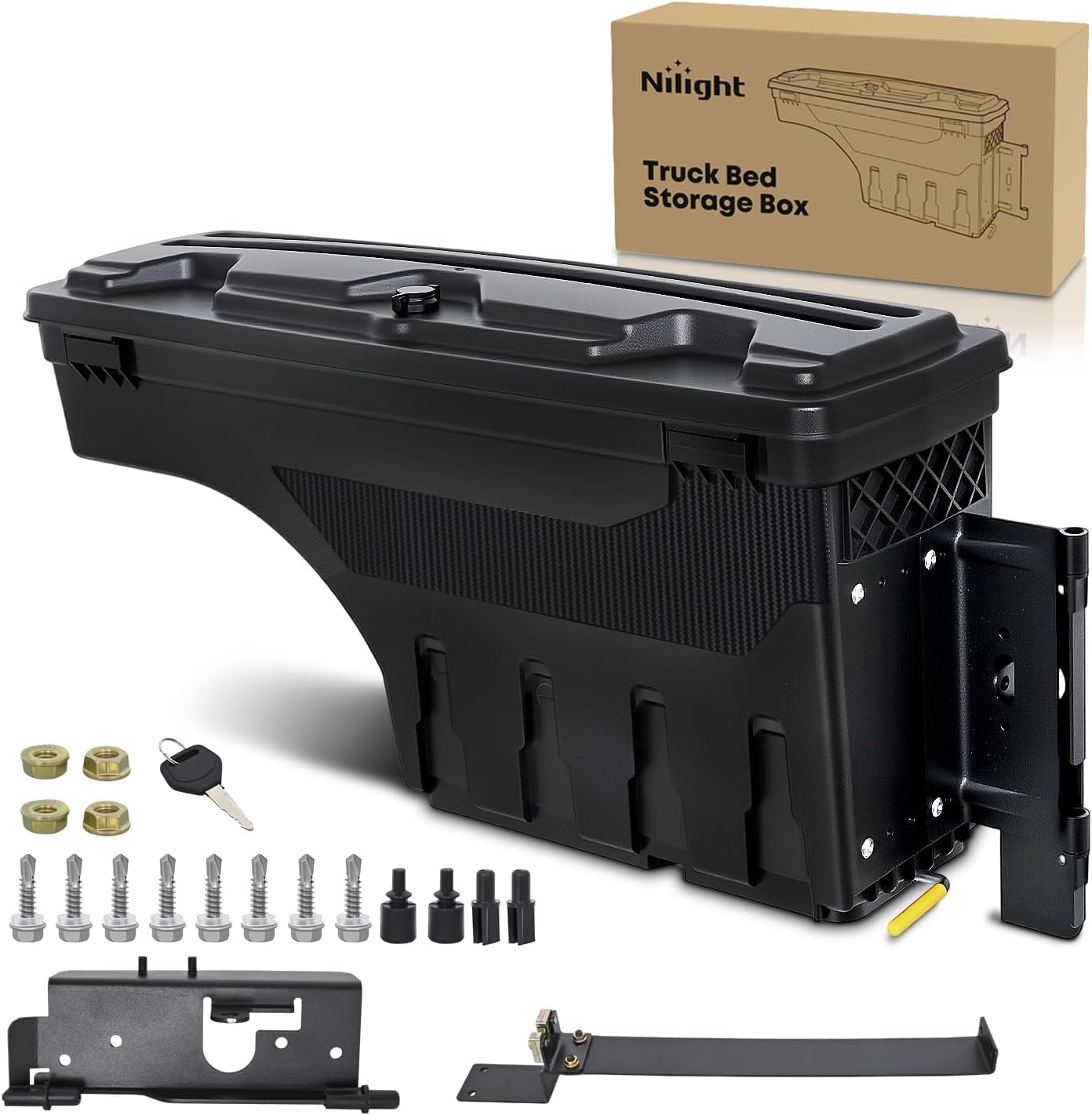 Nilight Truck Bed Tool Box Passenger Side Truck Tool Box Fit for Dodge Ram 1500 2500 3500 2002-2018 ABS Swing Case Truck Bed Storage Box w Lockable Lid Waterproof Wheel Well Toolbox, without Rambox