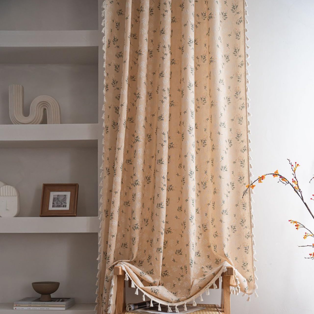 vctops Floral Curtain 63 Inch Length Farmhouse Rustic Daisy Patterned Decorative Window Curtains with Tassel Light Filtering Rod Pocket Window Treatment Panel for Bedroom Living Room, 59"x63"