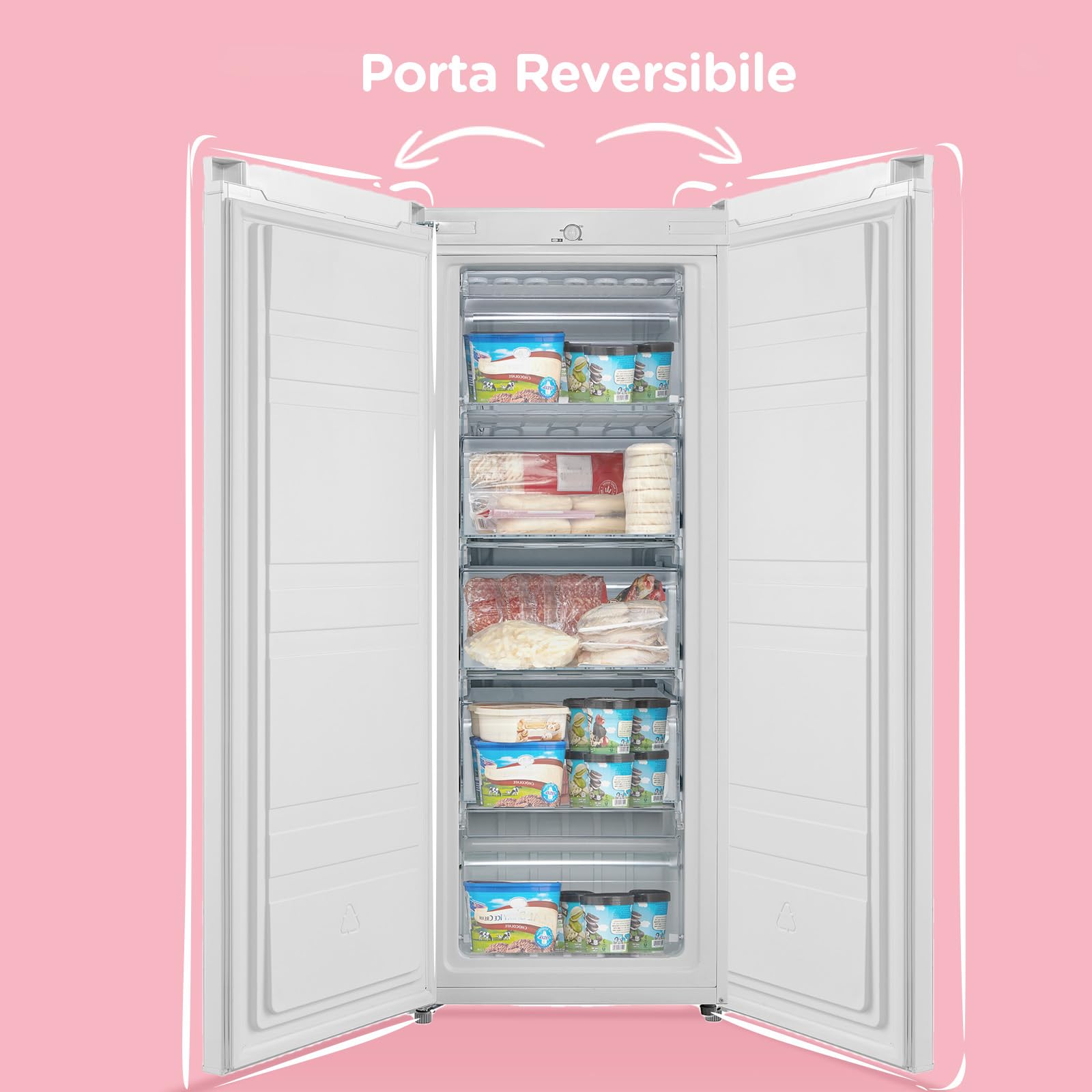 COMFEE' RCU160WH2(E) 160L Congelatore monoporta verticale e 5 Cassetti, 4 Stelle, -24° Gradi, Controllo Della Temperatura, Compressore GMCC di Alta Qualità, Cerniere Della Porta Sostituibili, Bianco