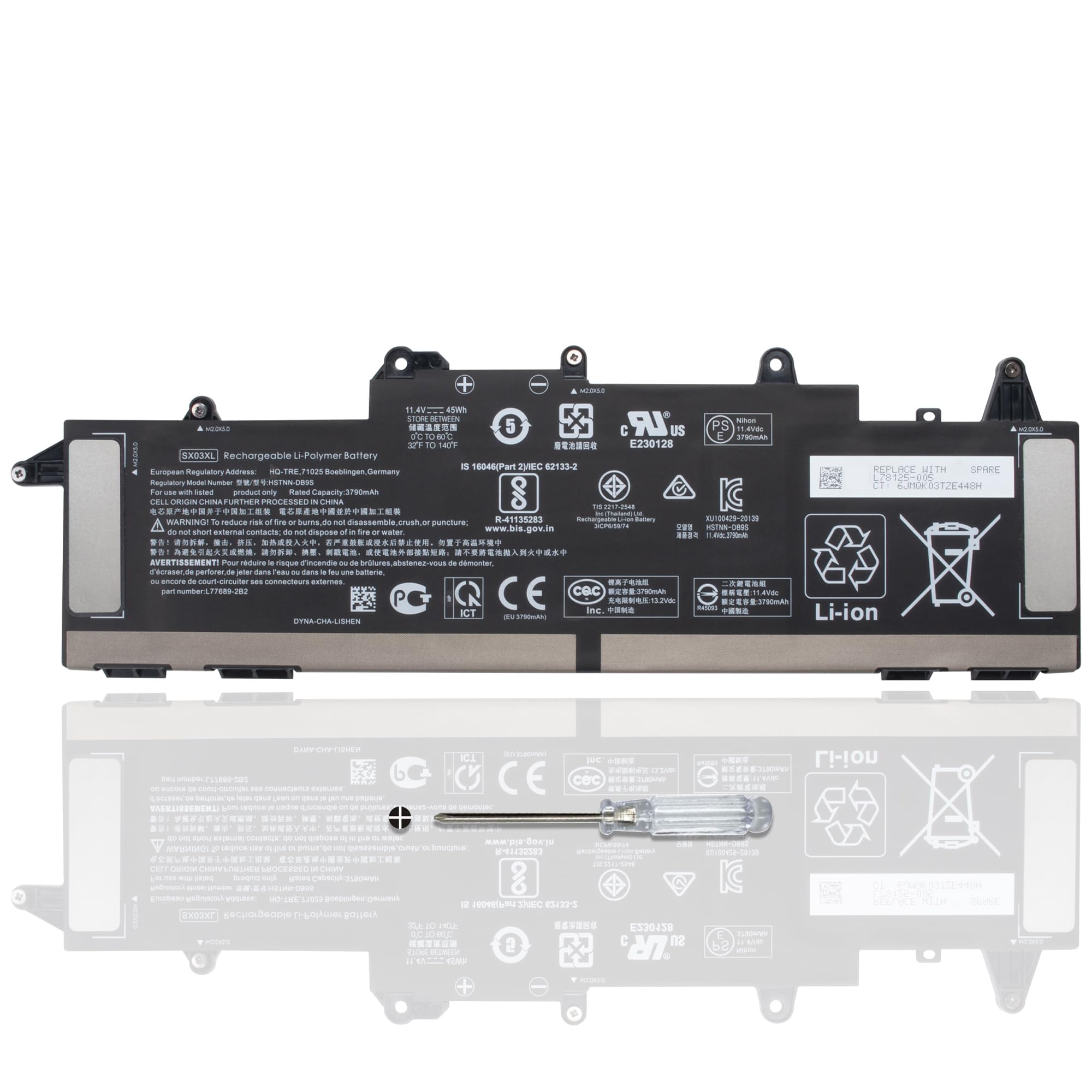 CQCEO SX03XL Laptop Battery for HP ProBook x360 435 G7 435 G8 Series SX03045XL 996QA176H HSTNN-DB9P HSTNN-IB9D L77689-2B1 HSTNN-IB9I L77689-171 L77689-172 L78125-005 11.4V/45Wh/3790mAh/3-Cell