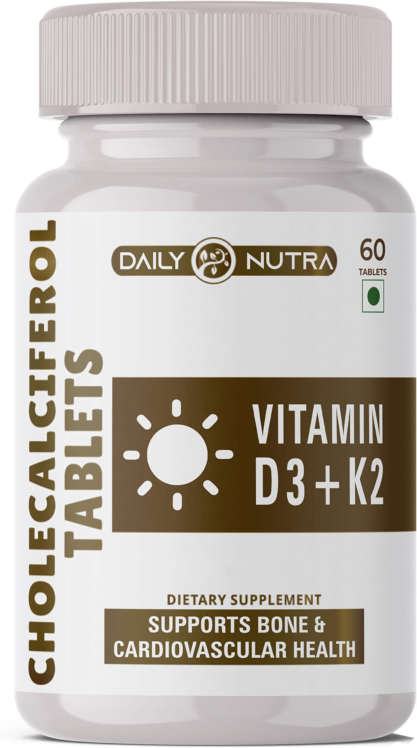 Vitamin D3 + K2 - MK7 Supplement Support Joint Care, Bone Strength, Heart Health - 60 Veg Tablets