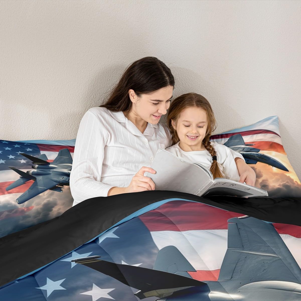 Castle Fairy Fighter Aircraft Kids Comforter Sets Queen Size,Boys Girls Airplane Bedding Sets,3D Military Plane Duvet Insert Bedroom Decor 3 PCS,Rustic American Flag Quilt Set with 2 Pillowcases