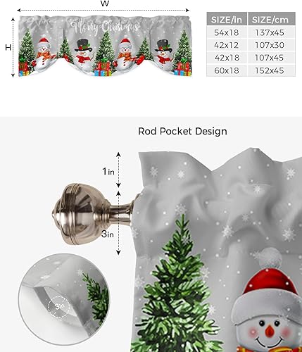 Miniatura 6 de YOKOU Cenefa de cortina con lazo de Feliz Navidad, árbol de muñeco de nieve, copo de nieve, gris invierno, bolsillo corto para barra, cortinas