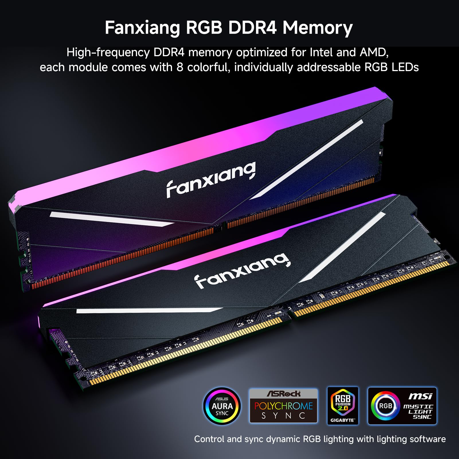 Fanxiang RAM 16GB(1x16GB) DDR4 3600MHz with Heatsink, RGB Ram DDR4