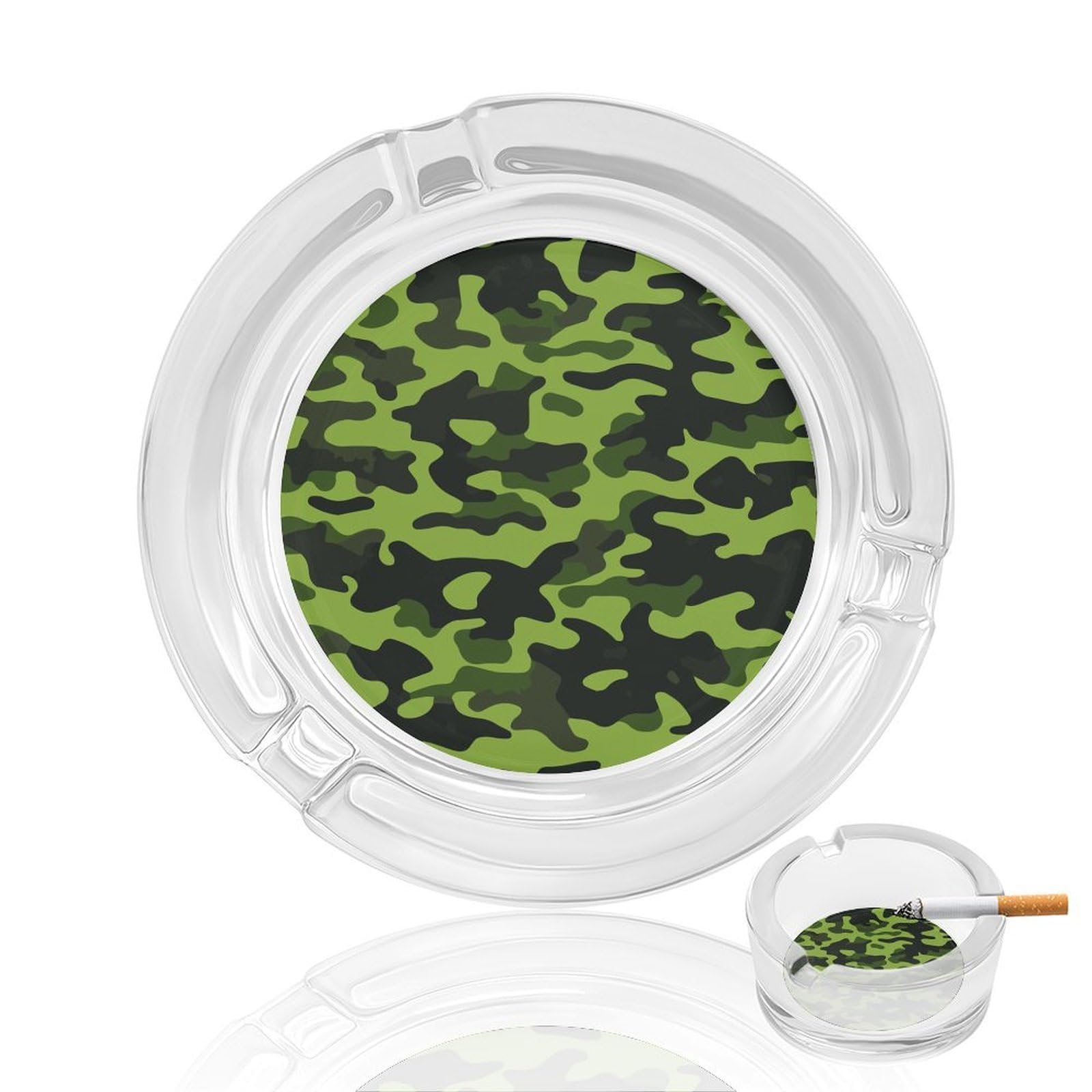 Camouflage Pattern103 Glass Ashtray 3.3 Inch Round Cigarette Ash Holder with 4 Grooves for Home Office Outdoor One Size