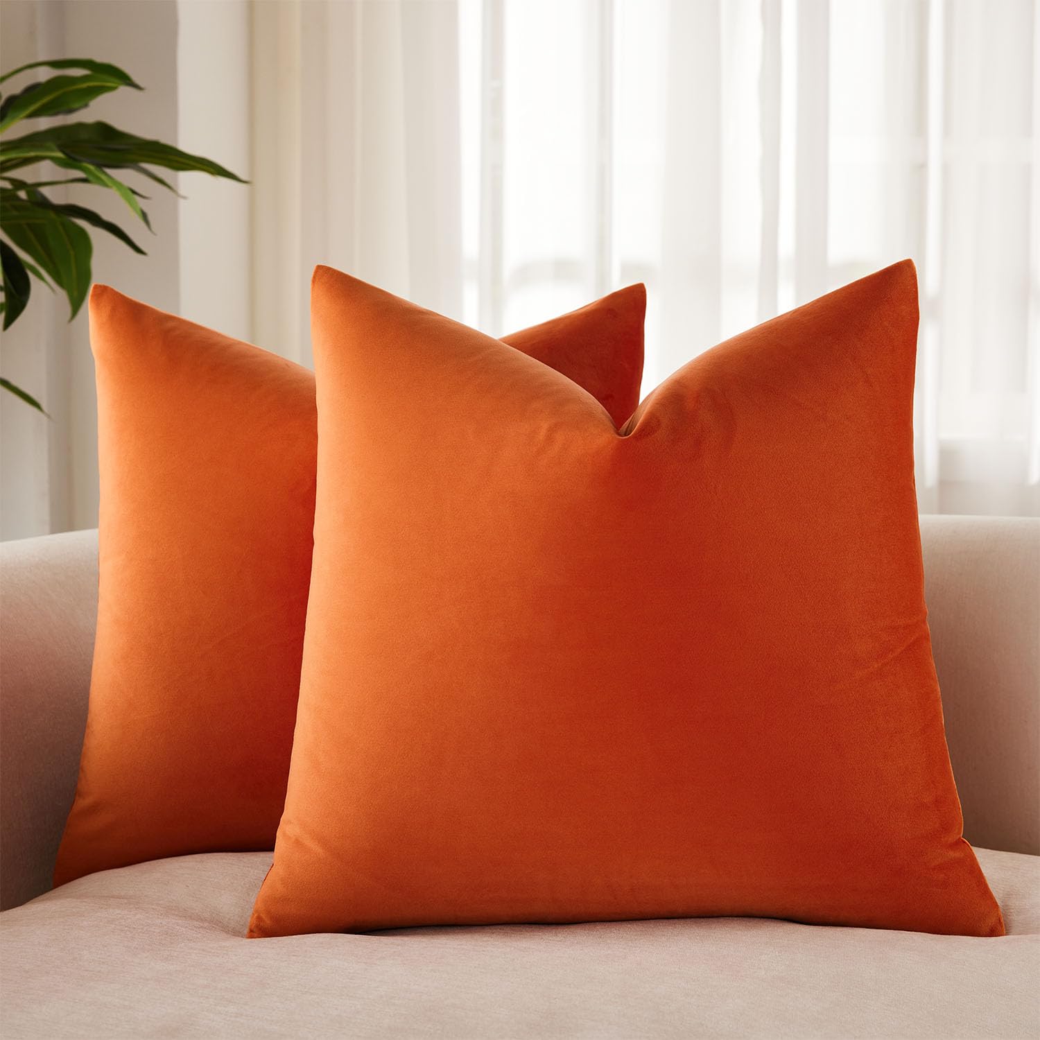JUSPURBET 26x26 Euro Velvet Throw Pillow Covers Set of 2,Burnt Orange