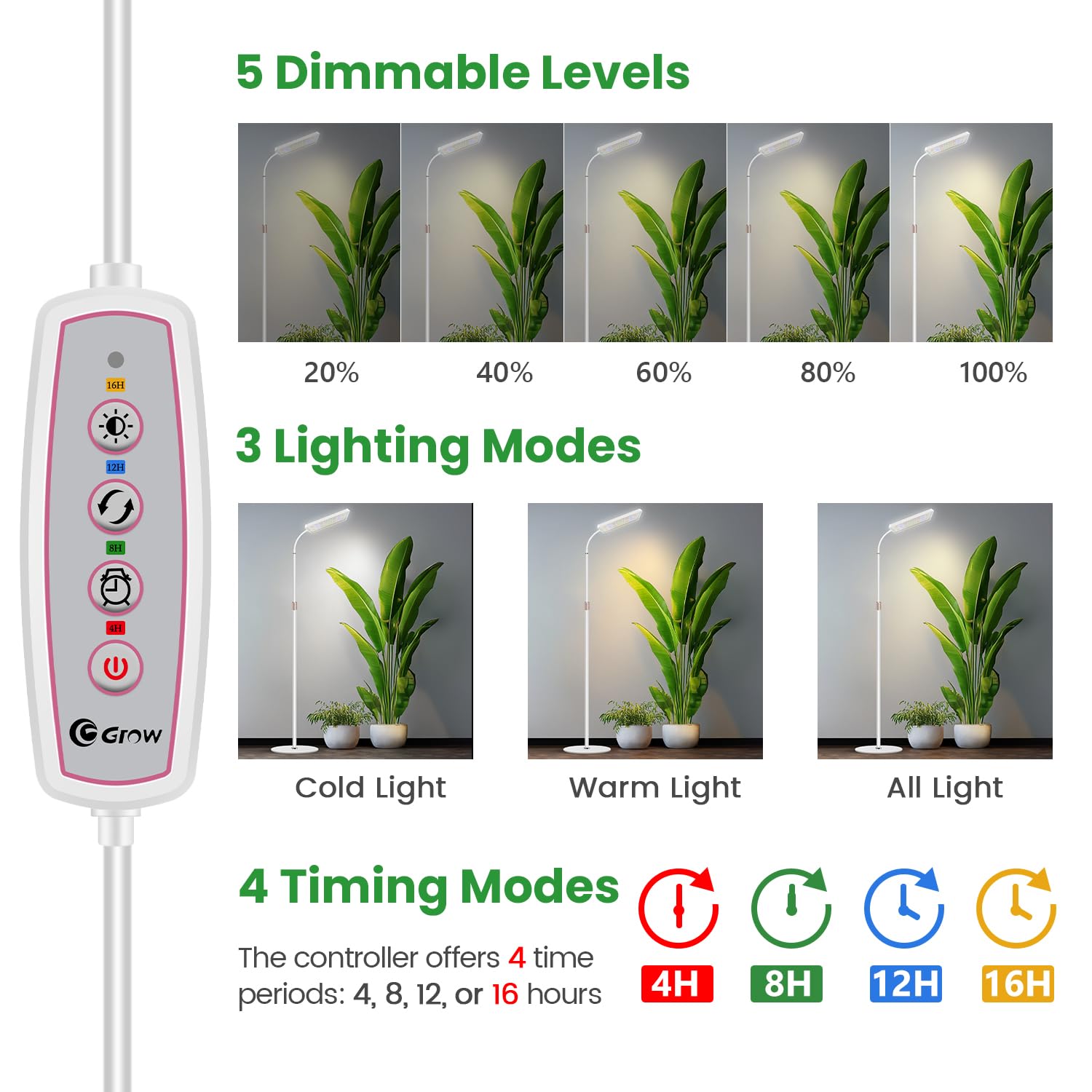Wiaxulay Pflanzenlampe, 153 LEDs Pflanzenlampe LED Vollspektrum, Grow Lampe mit Ständer, Höhenverstellung 58-170 cm, 4/8/12/16 Timer, 3 Beleuchtungsmodi, 5 Helligkeit für den Anbau großer Pflanzen
