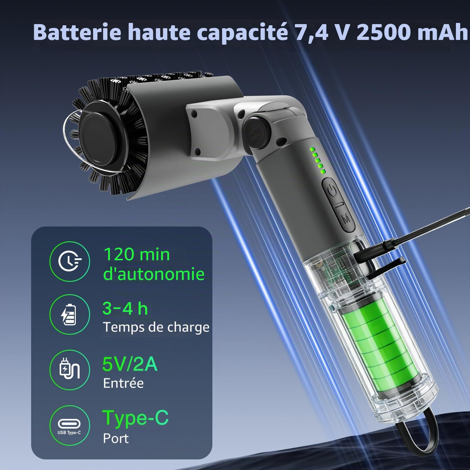 Brosse électrique Barbecue, Brosse Rotative électrique pour Grill avec Angle Réglable, 3 Vitesses, Autonomie 90 Min, 3 têtes de Brosse, Étanche Nettoyeur Grille Barbecue Electrique pour Grilles