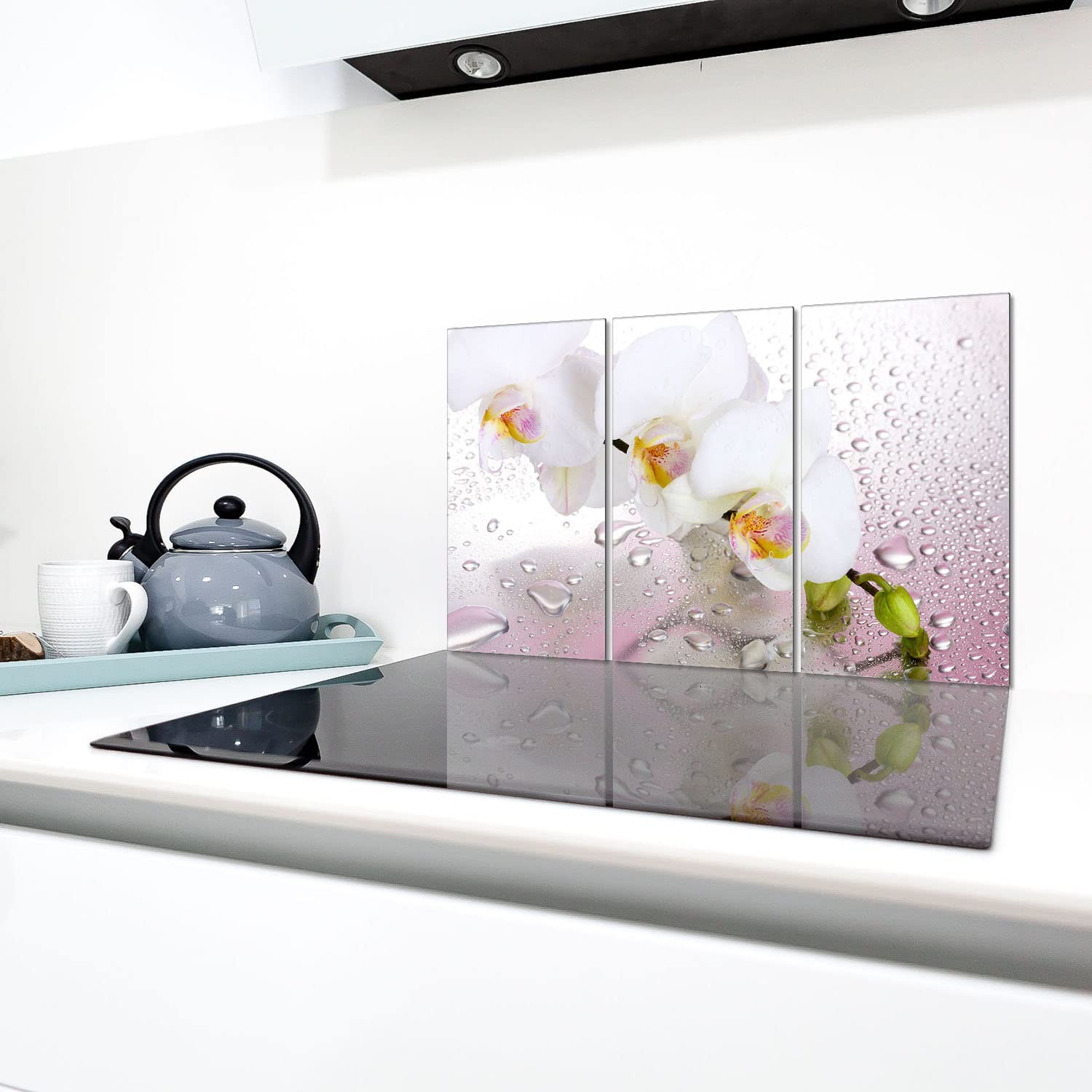 Tabla de cortar decorativa de cristal templado y cubre vitro, Placa protectora de vitrocerámica 30 x 52 cm 3piezas, para inducción, protección contra salpicaduras, decoración, ORQUÍDEA