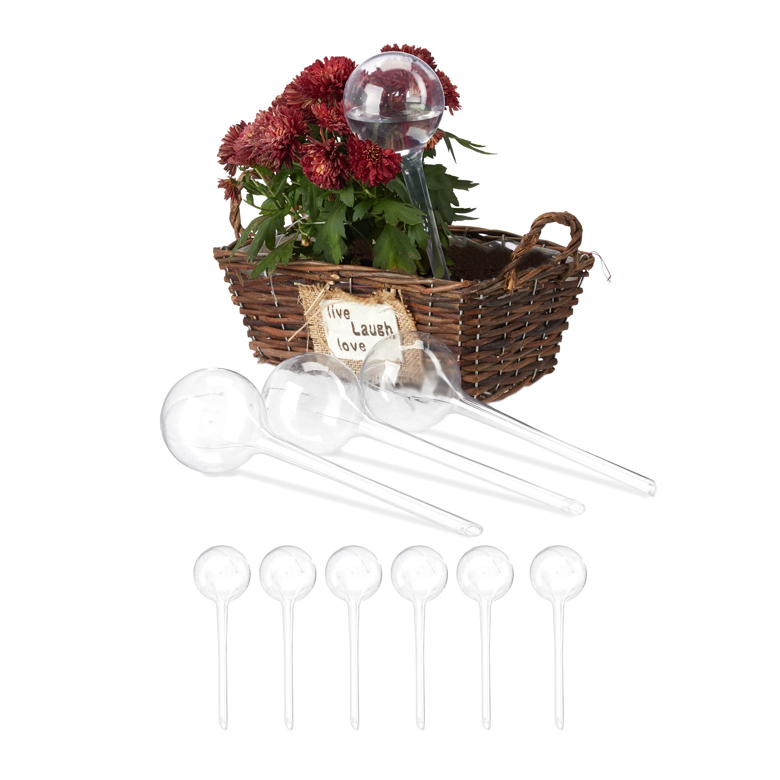 Relaxdays Kulki nawadniające, zestaw 10 sztuk, wys. x śr.: 28 x 8 cm, kulki do pragnienia kwiatów i roślin, 250 ml, tworzywo sztuczne, przezroczyste
