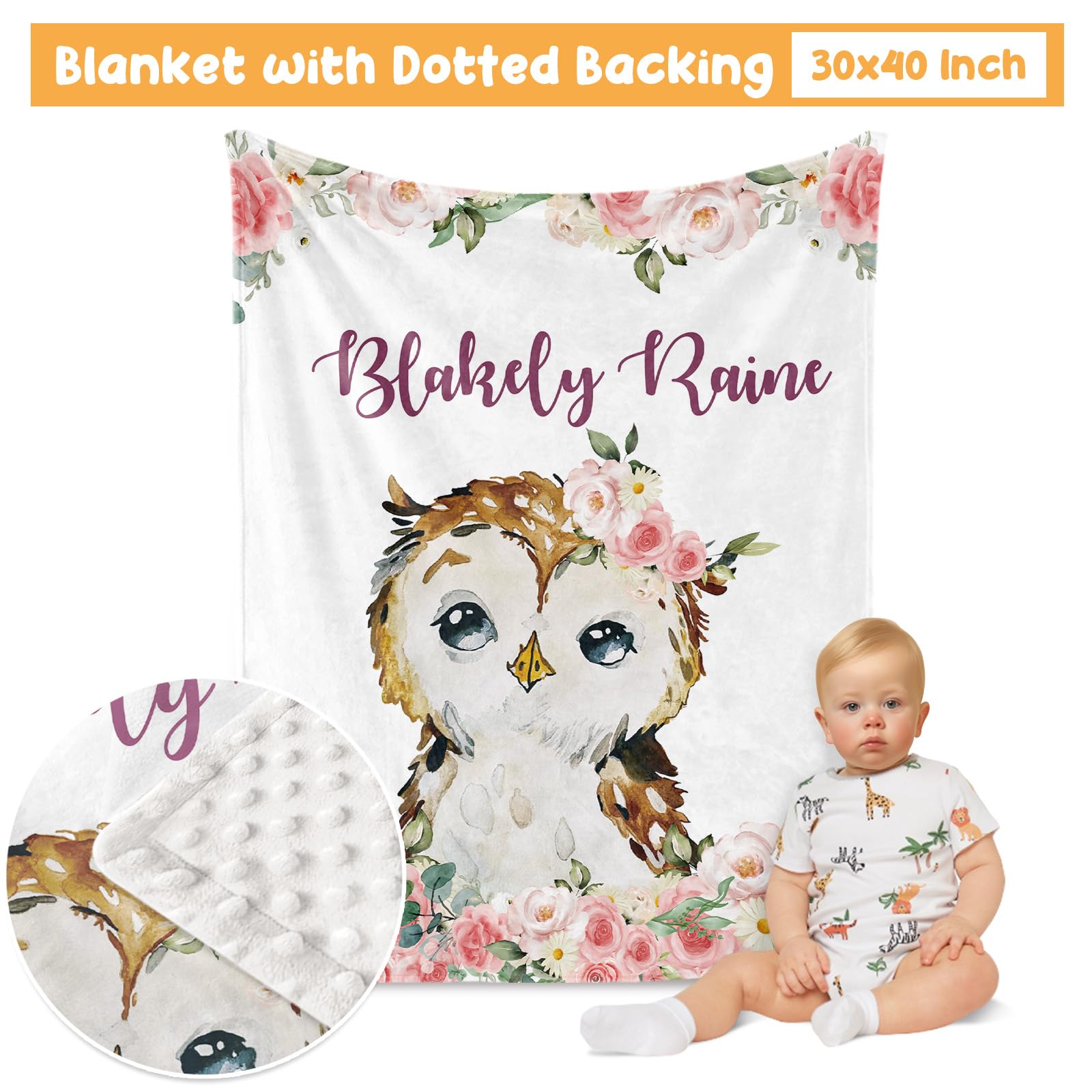 Juego de ropa de cama personalizado para cuna, diseño de búho, juego de 3 piezas, manta suave y elegante con respaldo de puntos, sábana, funda de almohada para recién nacidos, niñas, niños,