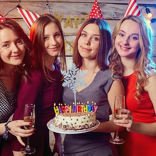 Miniatura 7 de 10 adornos de copo de nieve para tartas de Navidad, decoración de cupcakes con purpurina plateada, palitos de comida para fiestas temáticas de