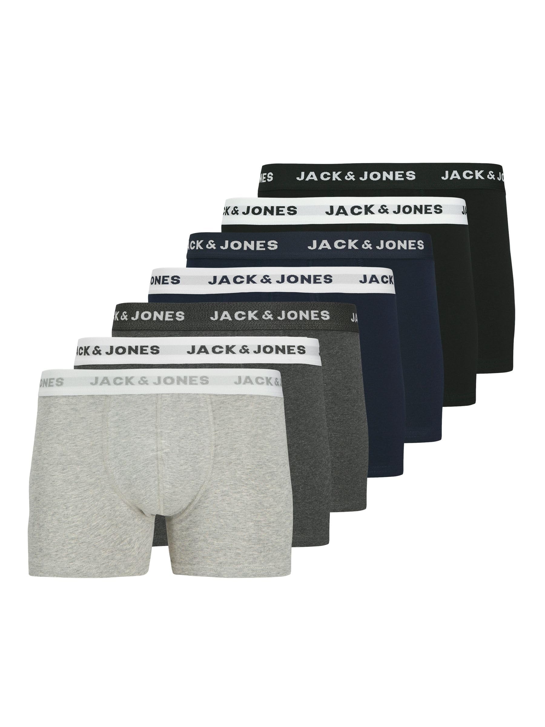 JACK & JONES Mens Jacbasic Trunks 7 Pack Noos Boxer Shorts, Light Grey Mix, L UK
