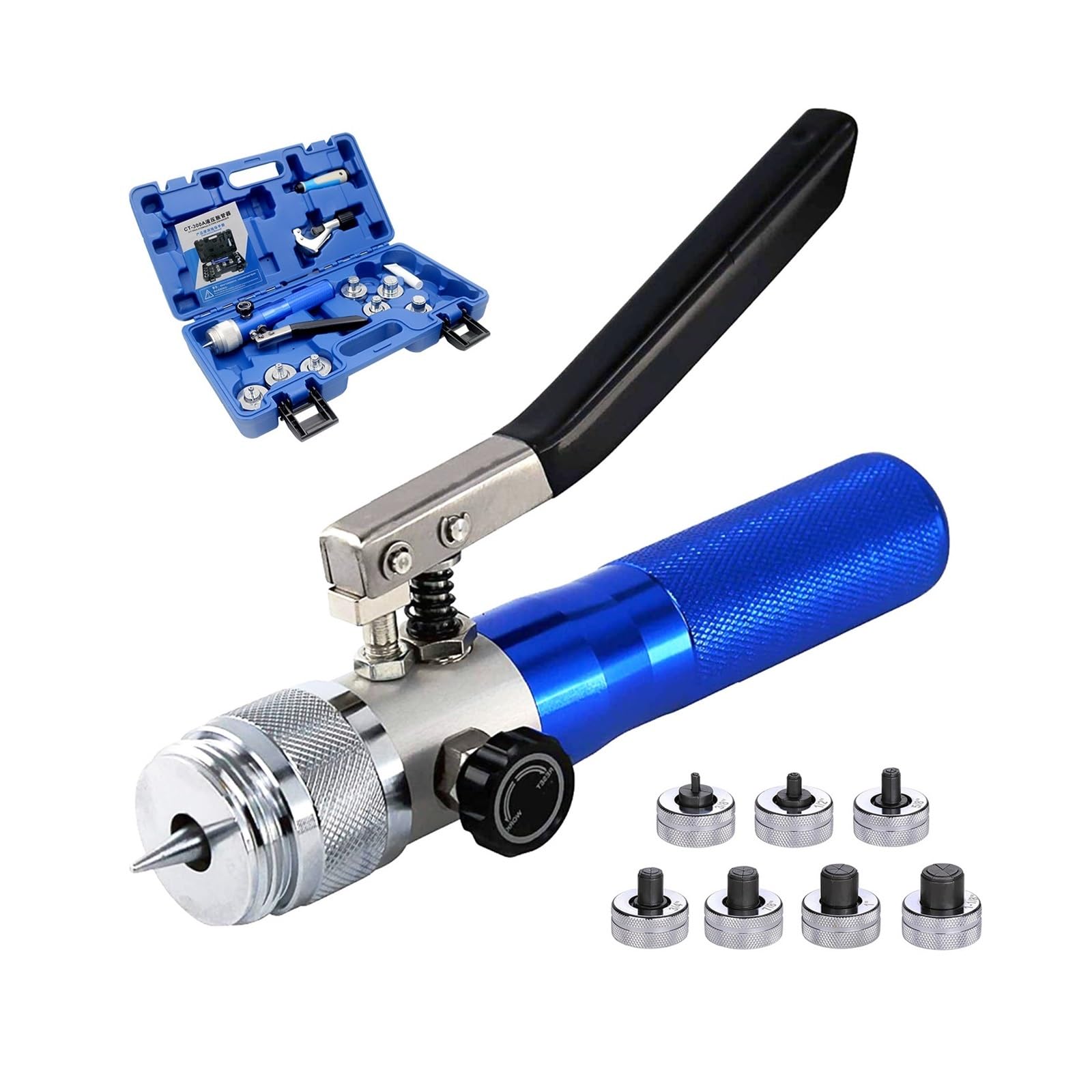 Zestaw narzędzi do hydraulicznego zaciskania i rozszerzania rur miedzianych o zakresie od 1/2" do 11/8" (zestaw 7 głowic) nadaje się do zastosowań motoryzacyjnych, budowlan