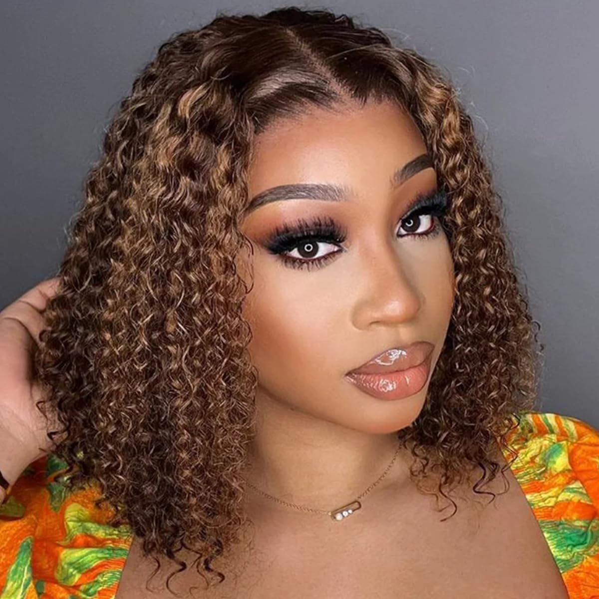 Ombre Bob Wig Human Hair 4/27 Highlight Wear and Go Glueless Wig Deep Wave Curly Honey Blonde Lace Front Bob Wigs 180 Density 12 Inches