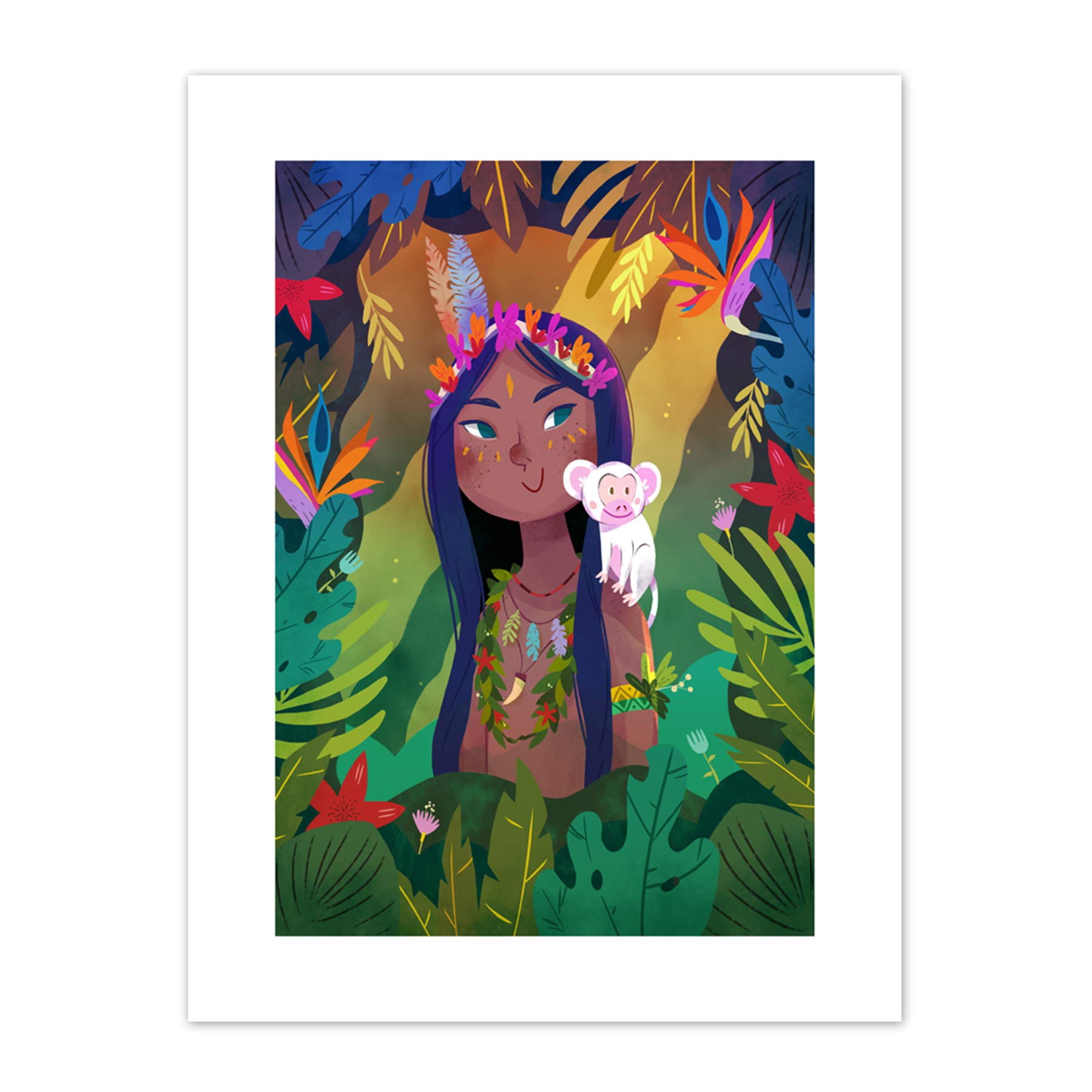 Wee Blue Coo Jungle Girl Flowers Monkey Canvas Wall Art Print