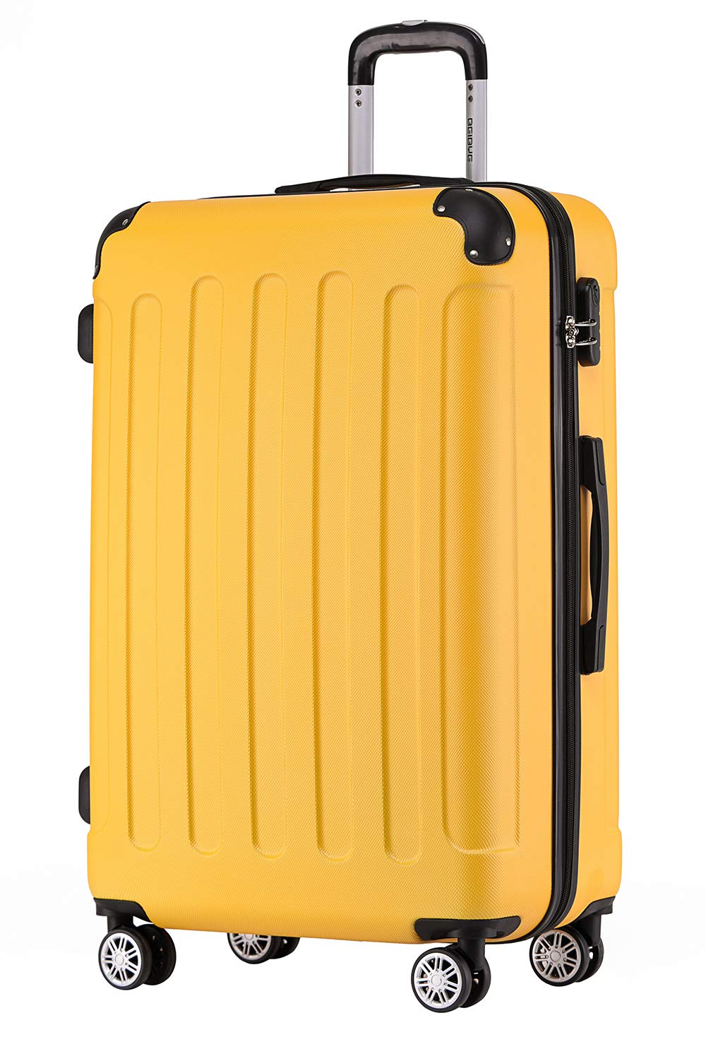 BEIBYE Zwillingsrollen Hardcase Reisekoffer Koffer Trolleys Hartschale in XL-L-M in 14 Farben (Gelb, Großer Koffer (76 cm))