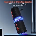 2 en 1 Haut-parleur Bluetooth à double Splittable magnétique, IPX6 Haut-parleur sans fil portable Split étanche avec 20W Son de Stéréo, Bluetooth V5.3, 24H Temps de jeu, combinaisons multiples pour la maison, l'extérieur ou le voyage