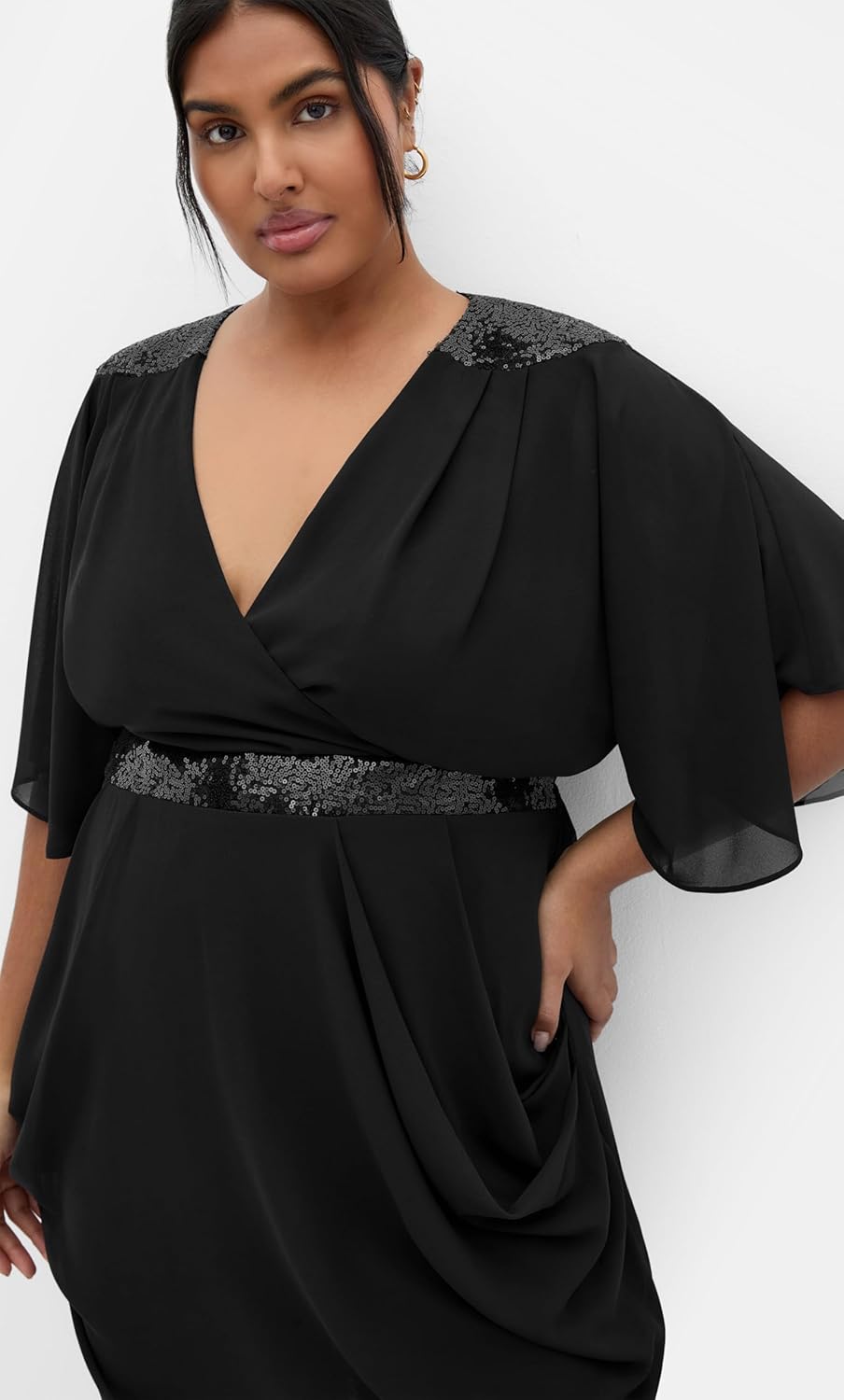 City Chic Womens Plus Size Dress Sequin WrapDress - Image 3