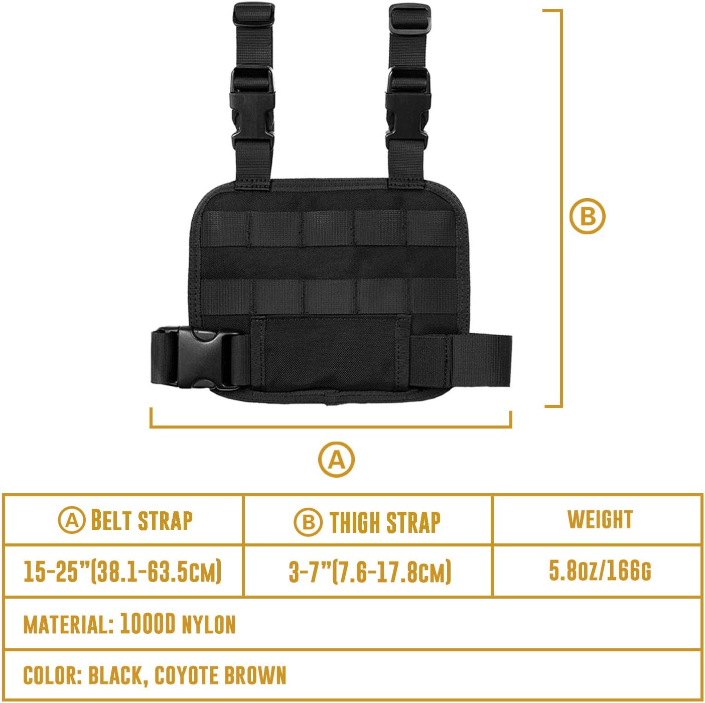 OneTigris Hailstorm Drop Leg Platform Thigh MOLLE Rig with Adjustable Belt & Thigh Straps (Black)