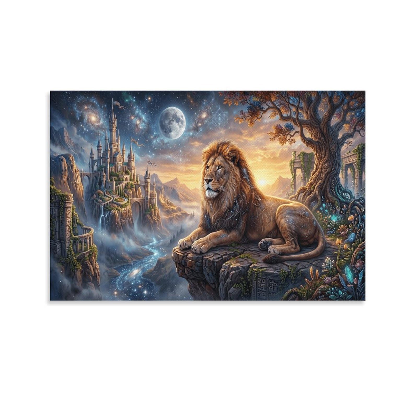 XPASHIQWC Lion Wall Decor Poster Star‑Moon Castle Canvas Prints Picture Modern Canvas Wall Art Picture Wall Hanging for Home Decorations 24x36inch(60x90cm)