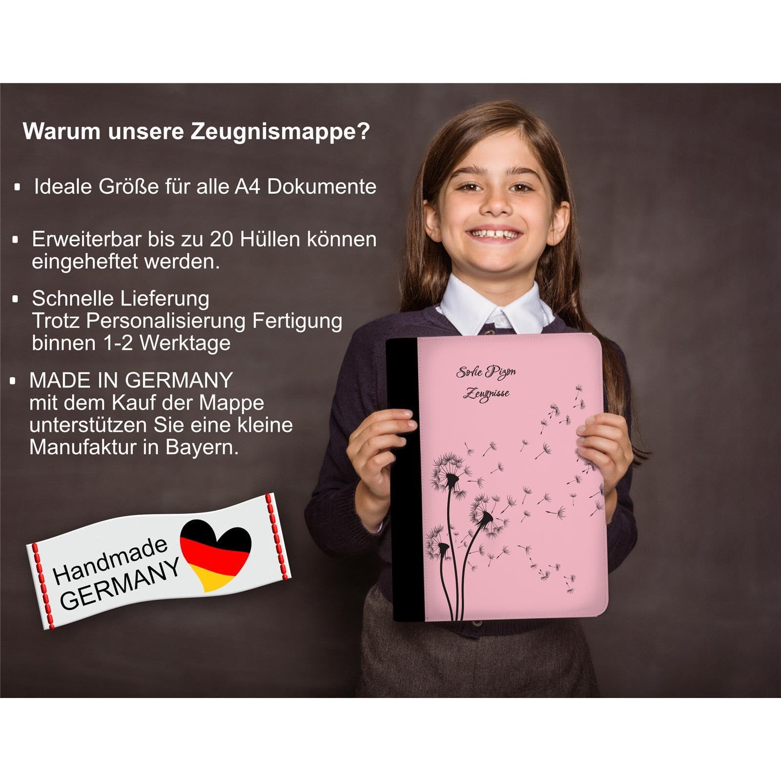Produktbild von CreaDesign Customize A4 Zeugnismappe Für Kinder - 26.7 X 32.7 X 1 Cm, Erweiterbar Auf Bis Zu 20 Fächer, Sichtbuch Ohne Klarsichthüllen, Lila Pusteblume Design, Dokumentenmappe Für Schüler