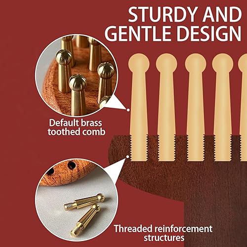 Vista 3 de Tizee Cepillo de presión de meridiano de madera de latón, masajeador de cuero cabelludo para cuidado del cabello, alivio de fatiga y masaje