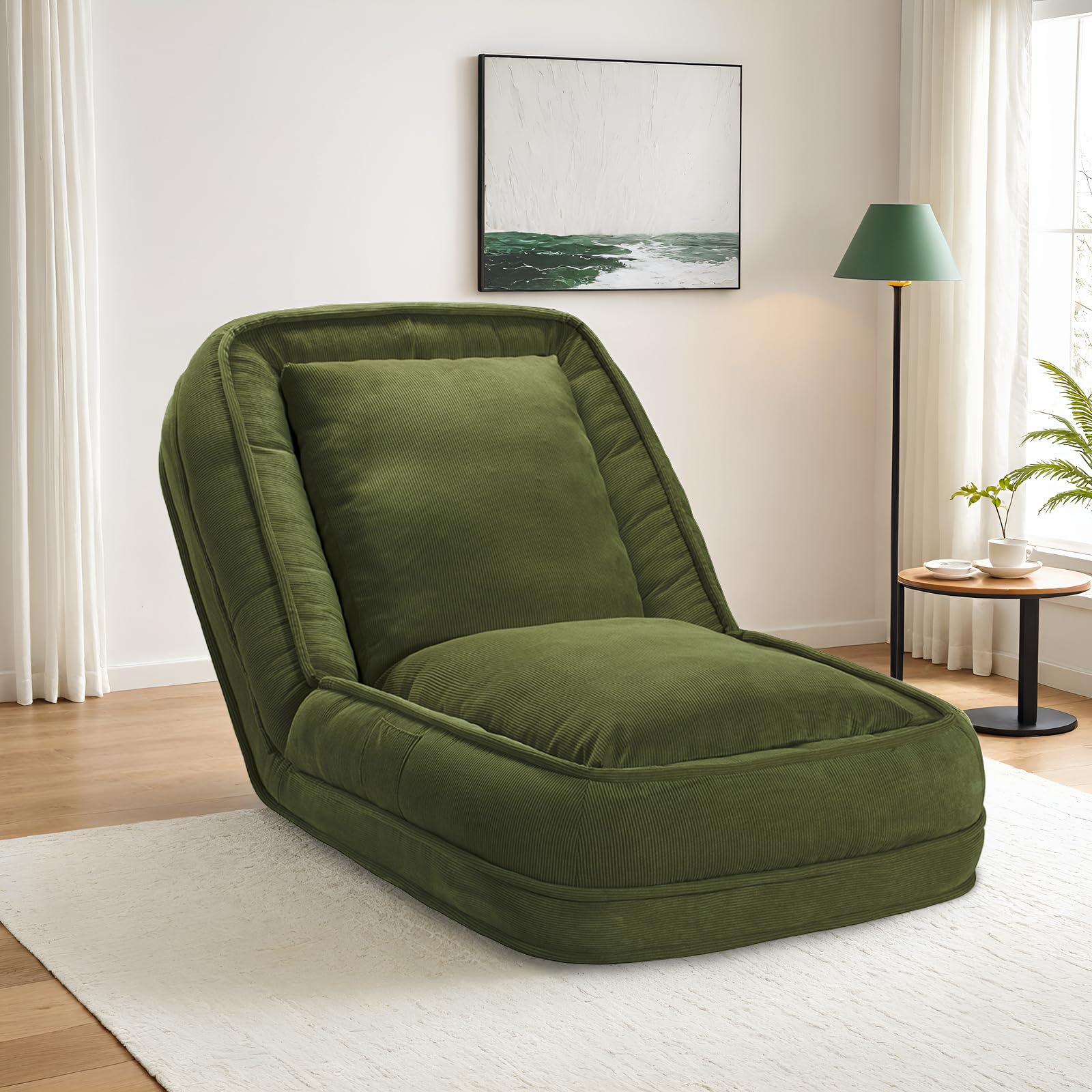 LIKIMIO Upgraded Foldable Lazy Sofa Bed, Cozy Tatami Human Dog Bed with 5 Adjustable Positions for Living Room, Bedroom & More, Green