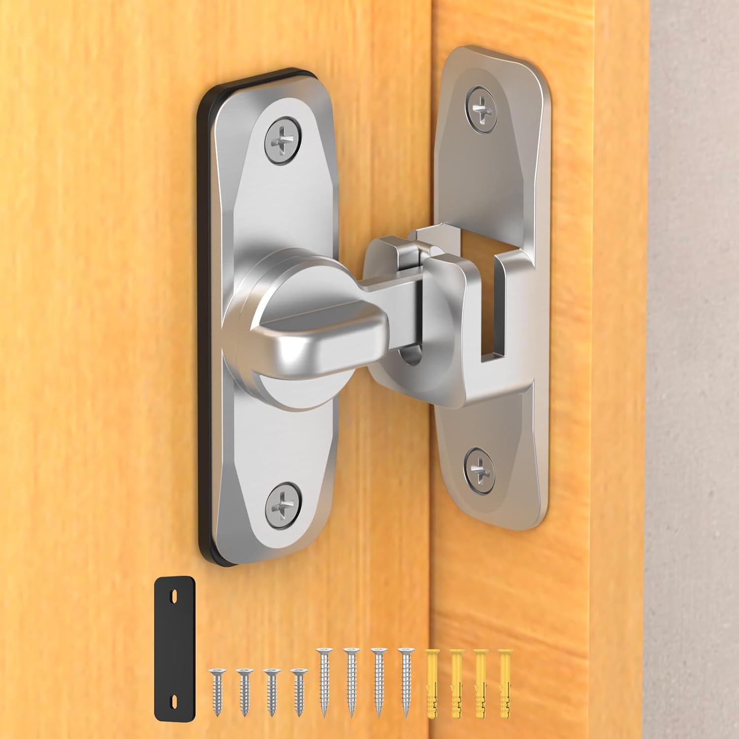 Barn Door Lock, 90/180 Degree Flip Door Locks, Protect Privacy Sliding Gate Latch for Bedroom, Garden, Fence, Outdoor, Shed (Silver-1 Pc)