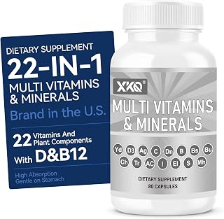 XKQ Multivitamins & Mineral Capsules, Adult Once Daily, Vitamin C, D3, B Vitamins & Zinc, Energy Metabolism & Immune Support, Non-GMO, Gluten-Free, Sugar-Free, 80 Count